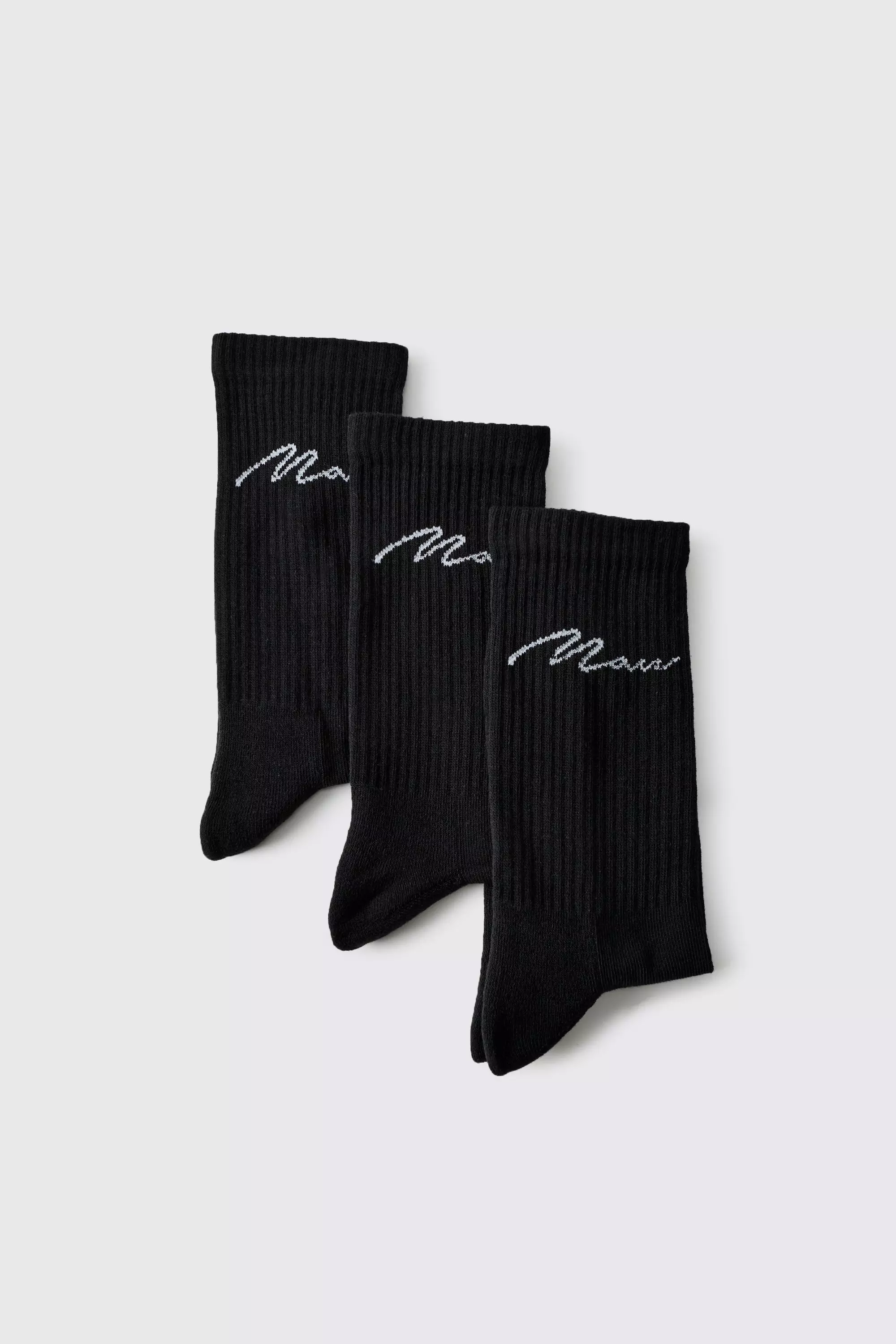 Black 3 Pack Man Script Sport Sock alternative image