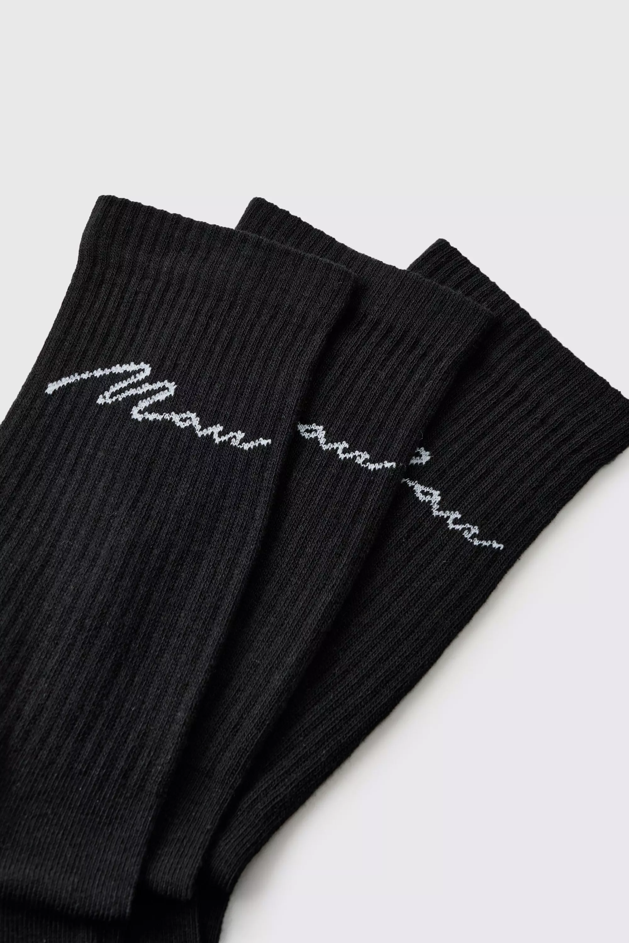 Black 3 Pack Man Script Sport Sock alternative image