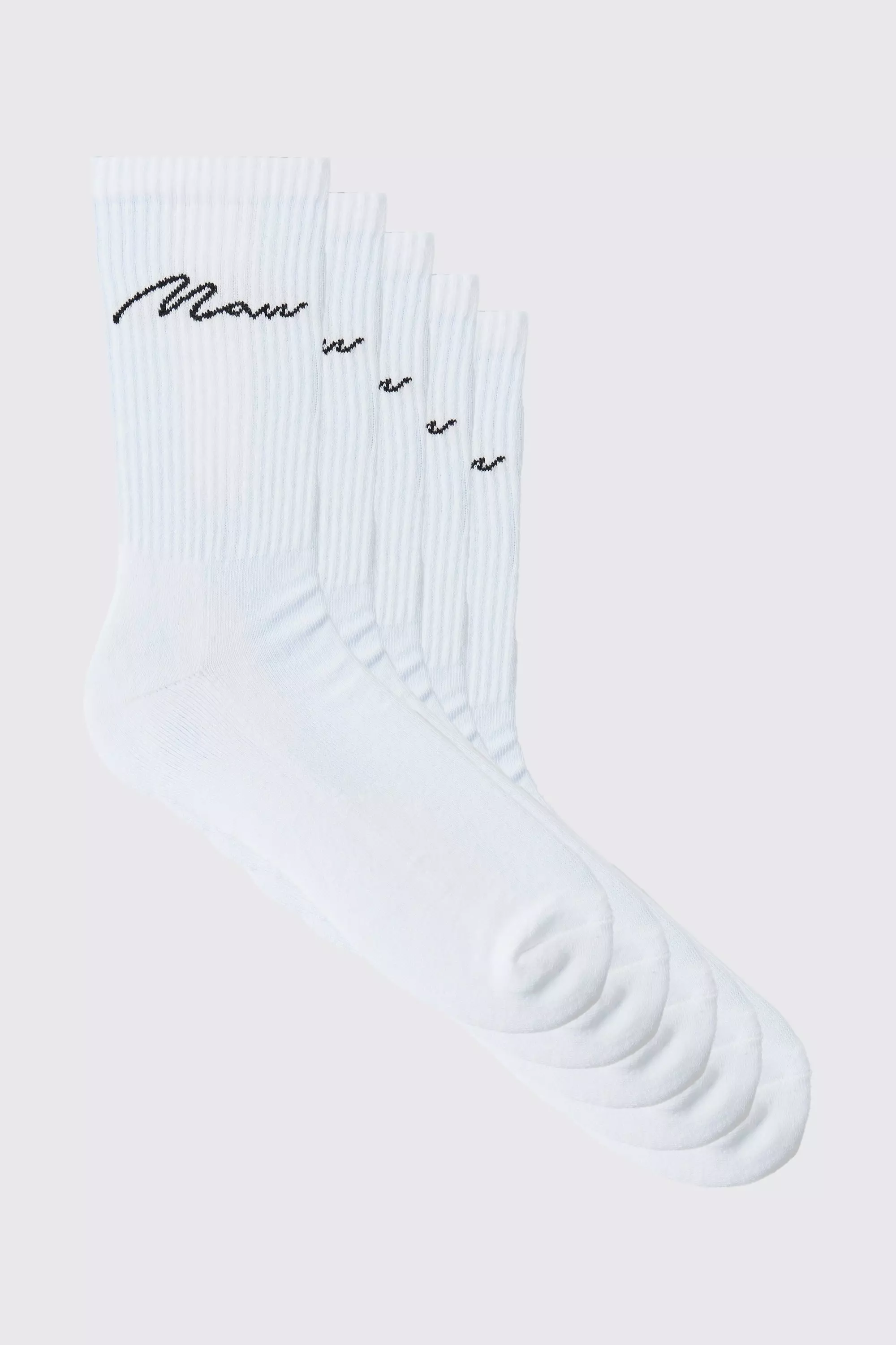5 Pack MAN Script Logo Plain Sport Socks | boohooMAN USA