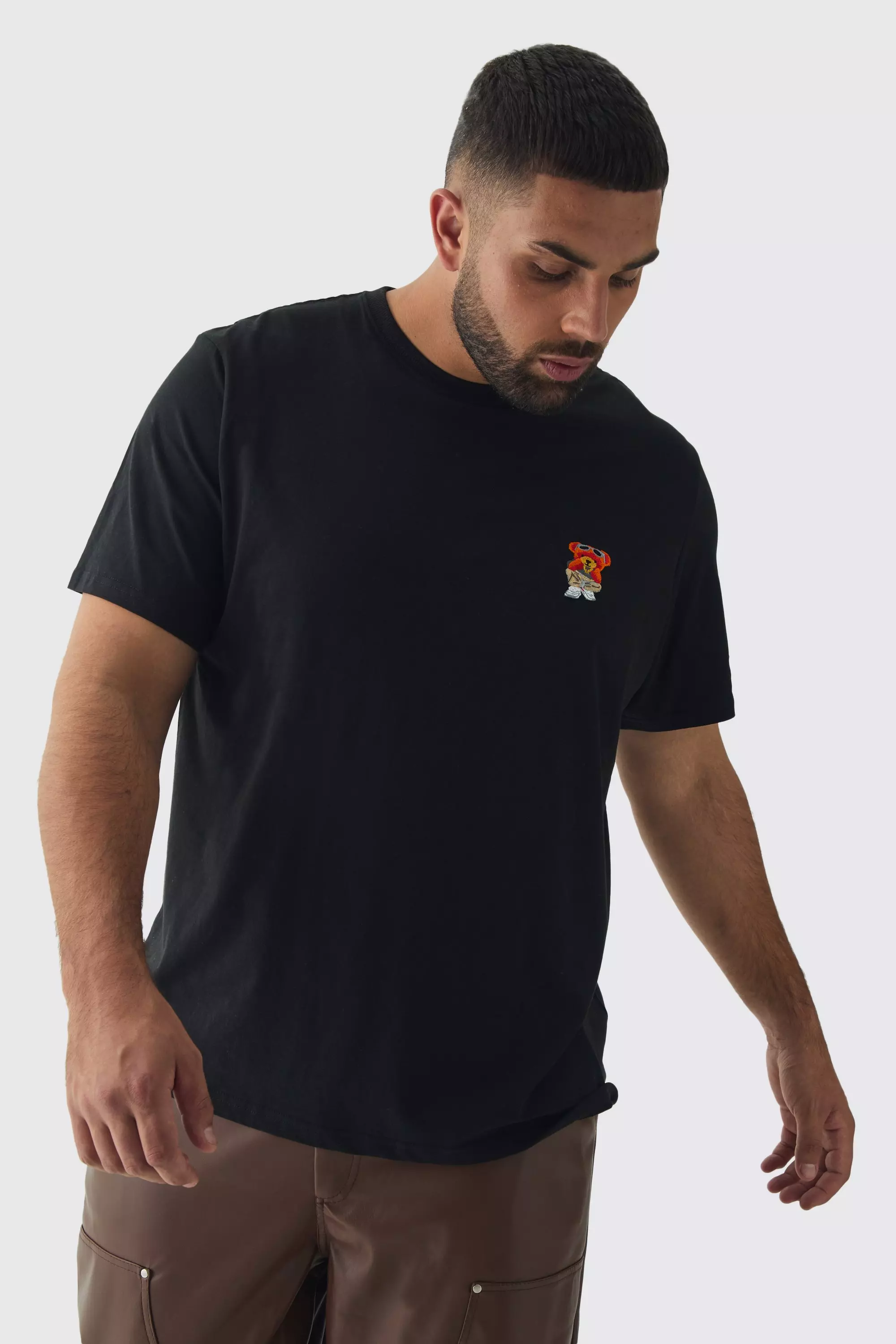 Plus Embroidered Teddy T-Shirt Black