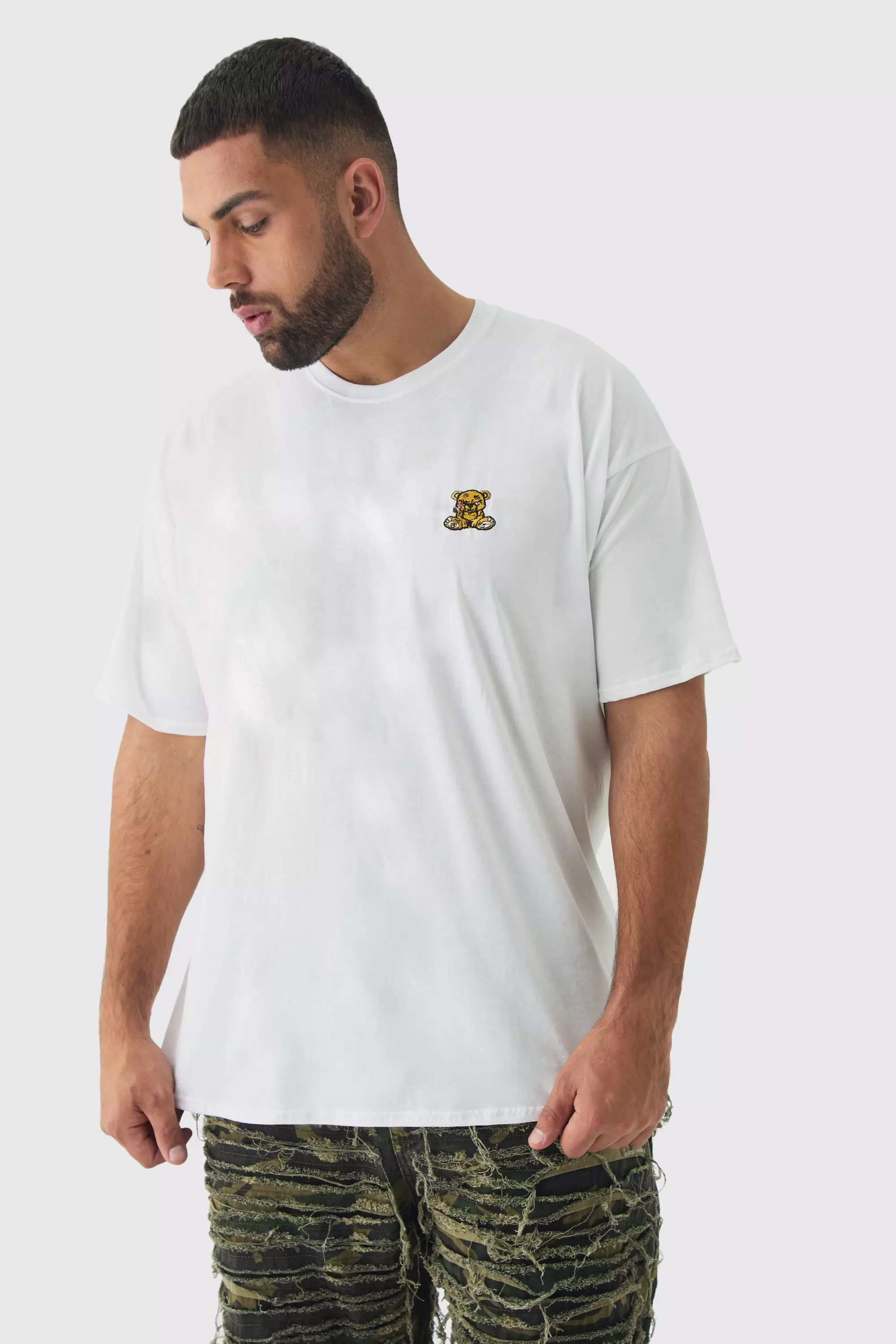 White Plus Embroidered Evil Teddy T-Shirt