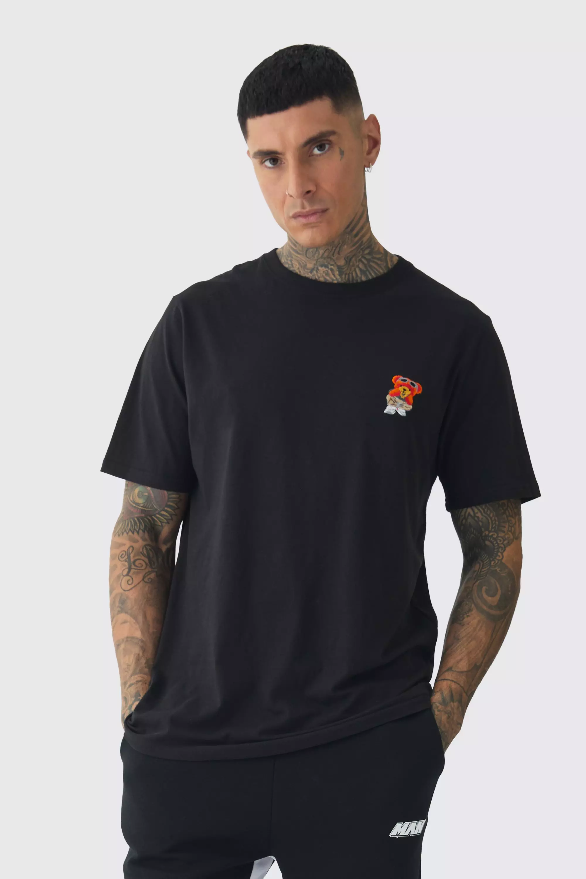 Tall Embroidered Teddy T-Shirt Black