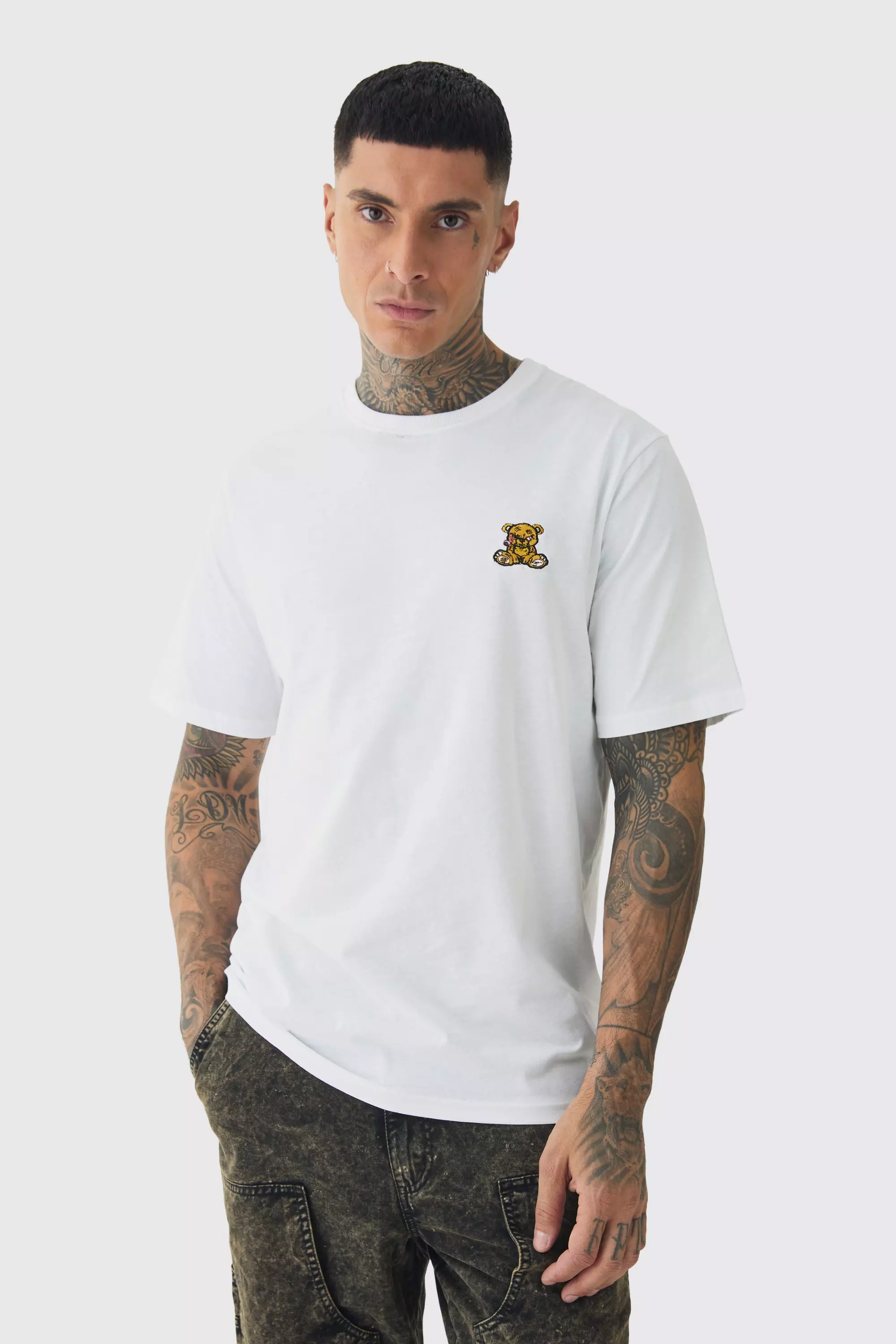 Tall Embroidered Evil Teddy T-Shirt White