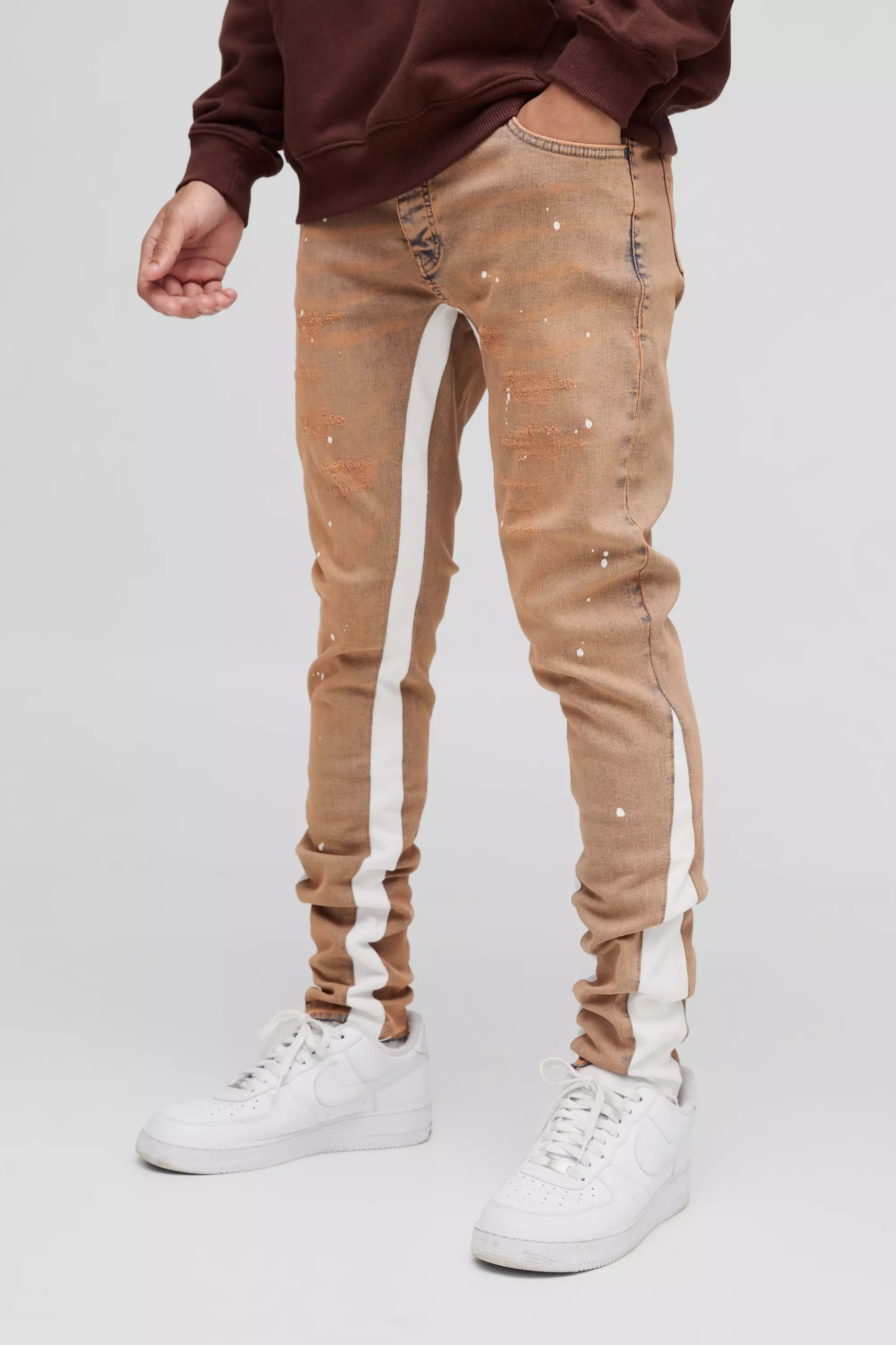 Vintage wash Skinny Stretch Ripped Paint Splat Gusset Jeans alternative image