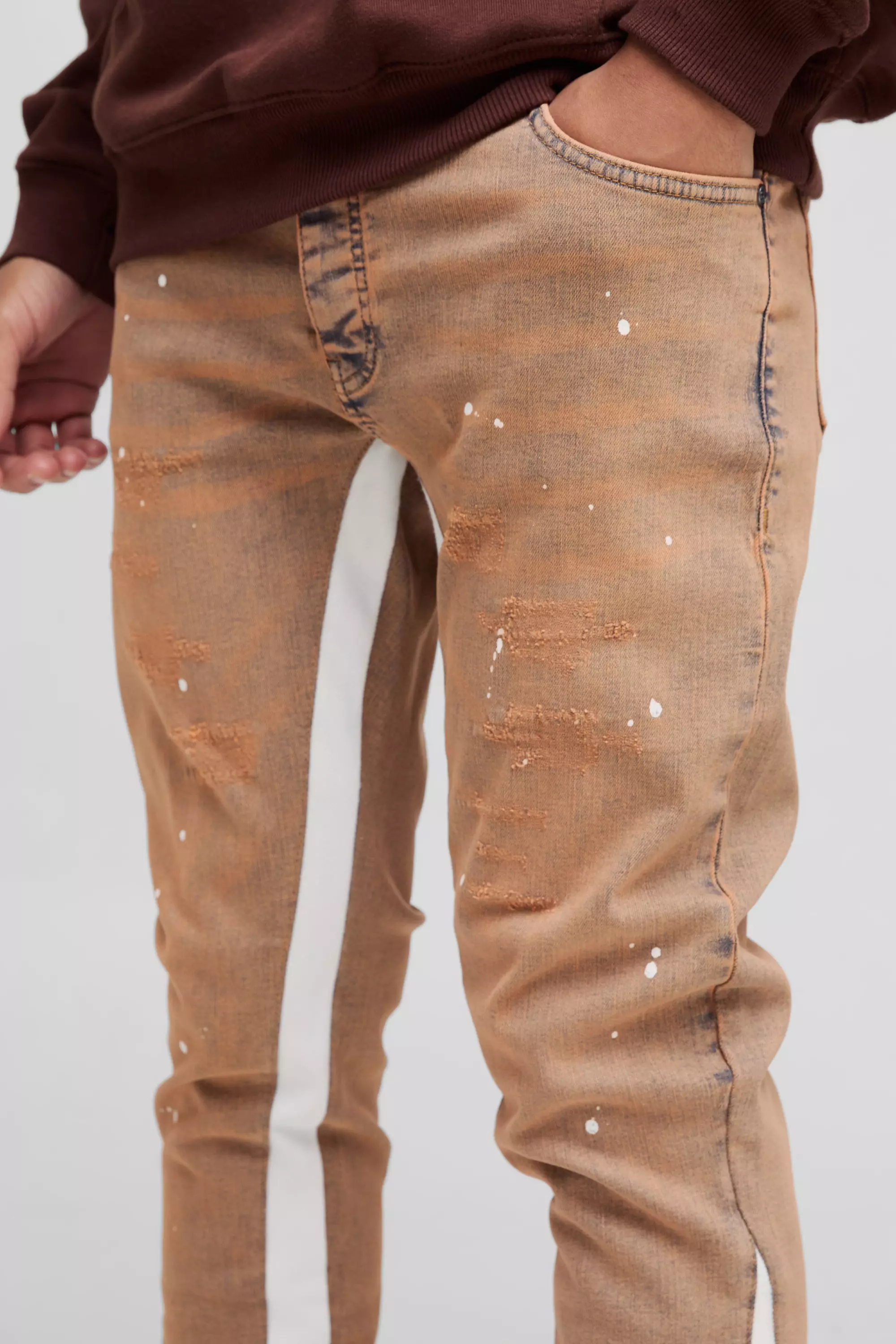 Vintage wash Skinny Stretch Ripped Paint Splat Gusset Jeans alternative image