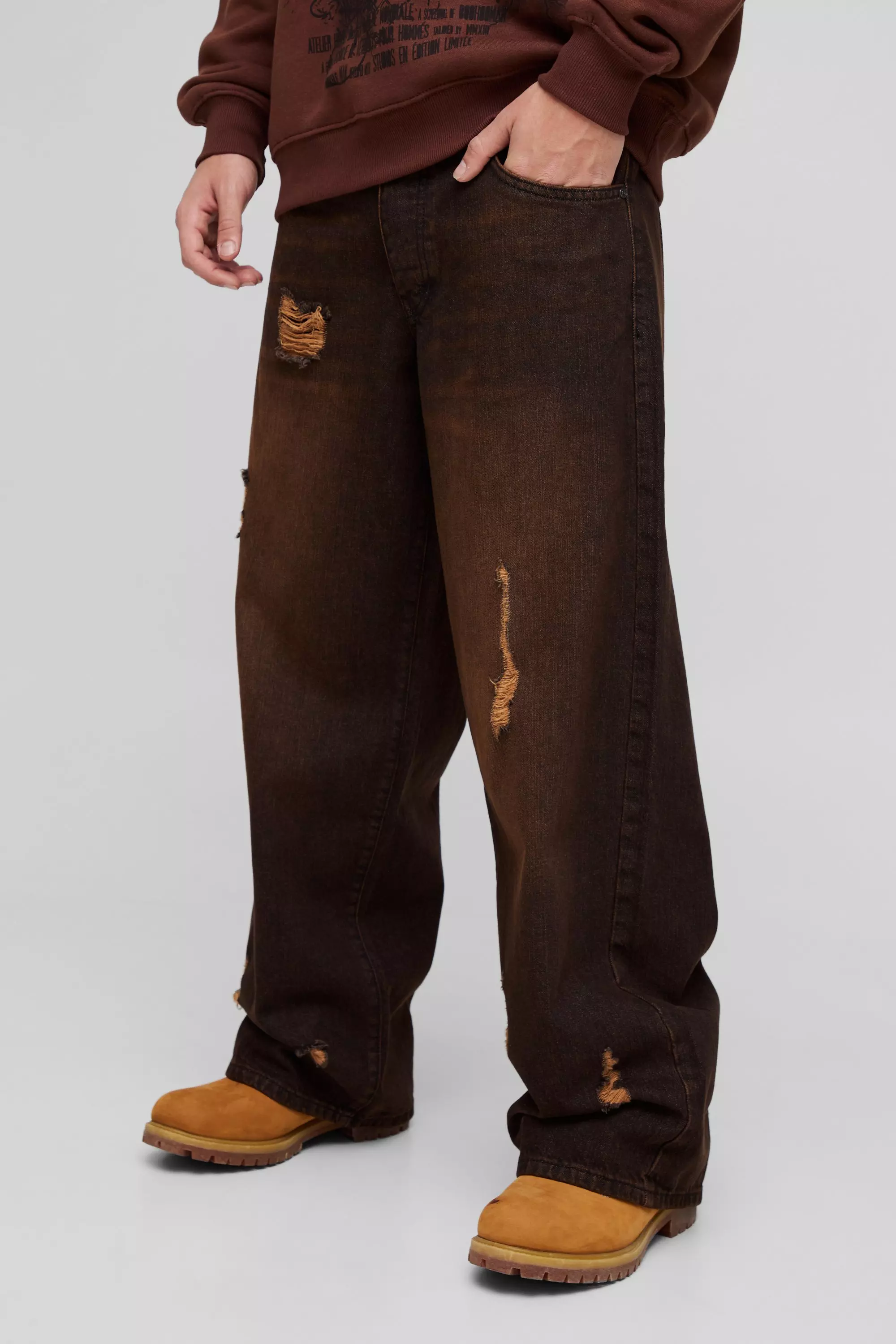 Baggy Rigid Ripped Brown Tinted Jeans alternative image