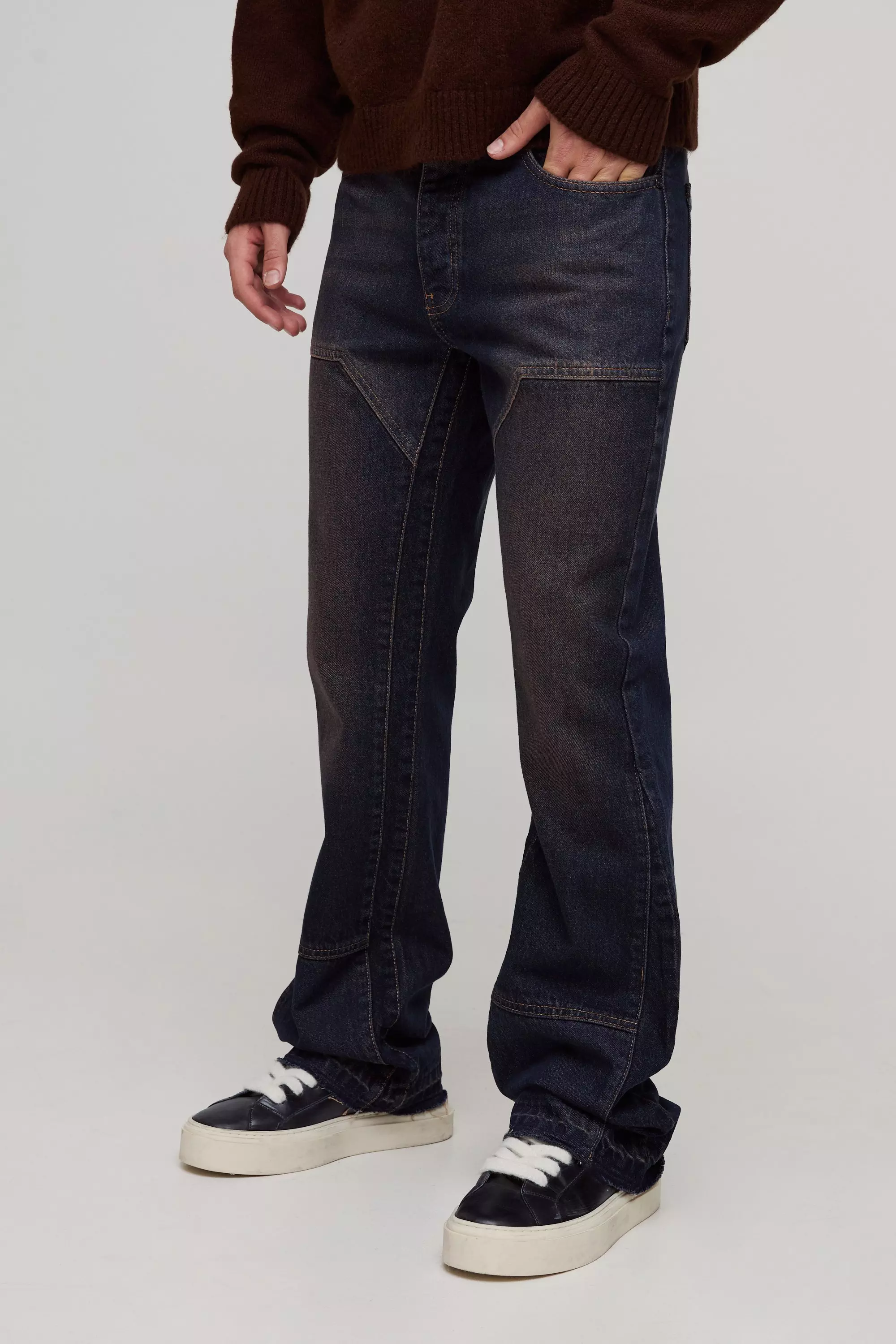 Blue Slim Rigid Flared Carpenter Washed Jeans