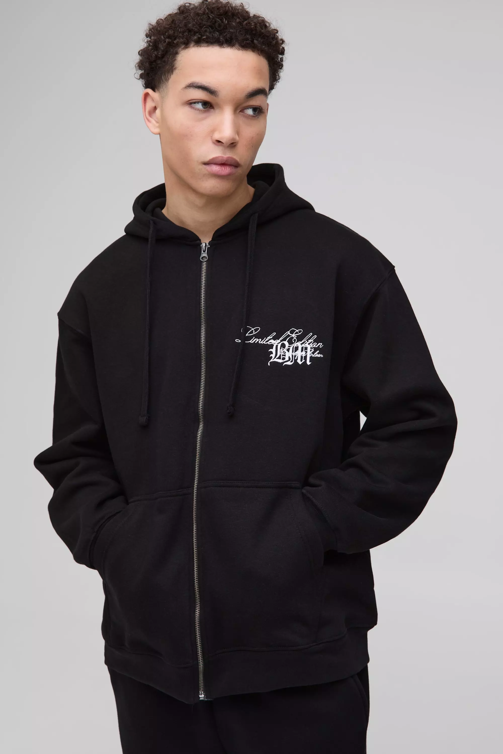 Sweat à capuche oversize zippé à broderie BM, Black autre image