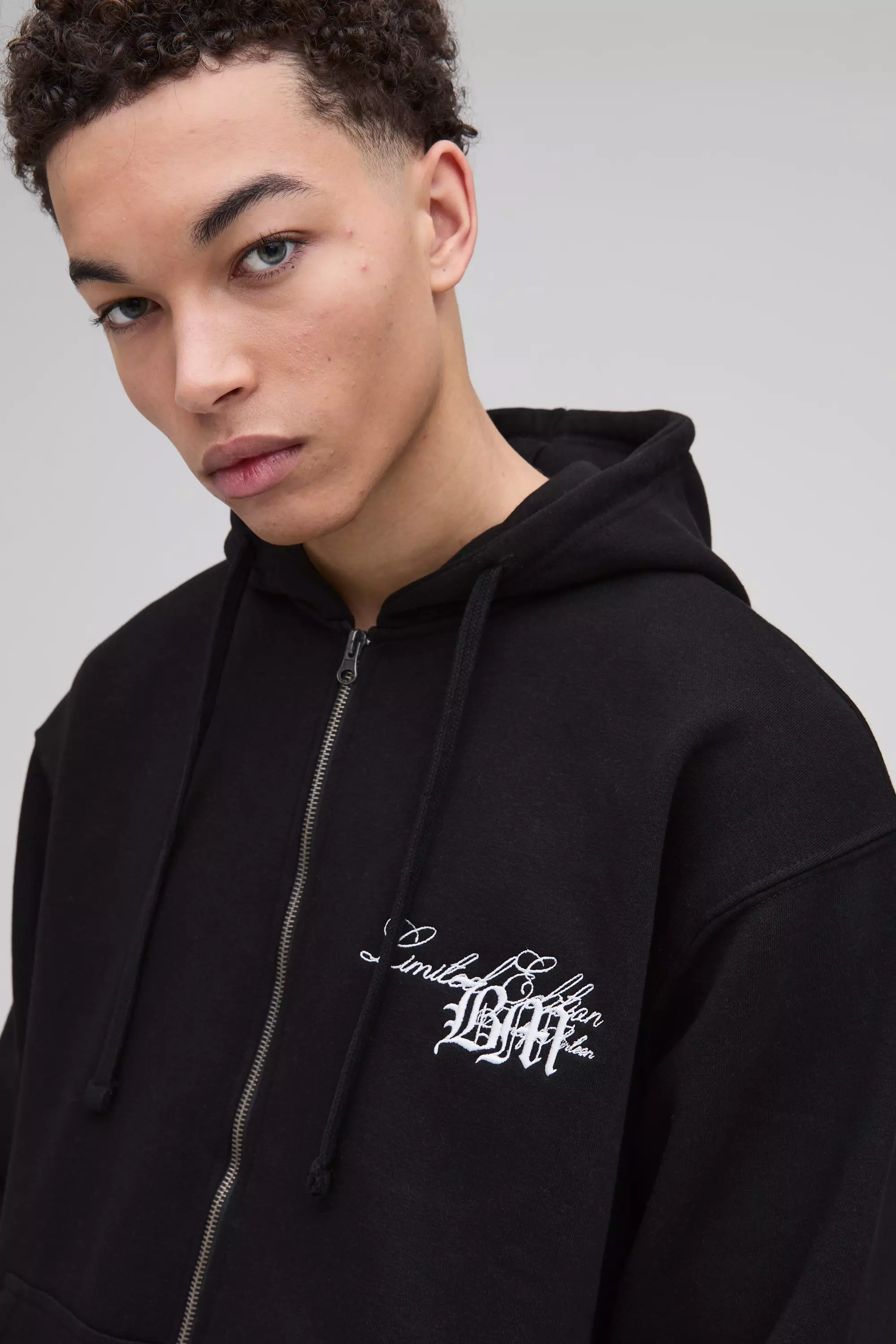 Sweat à capuche oversize zippé à broderie BM, Black autre image