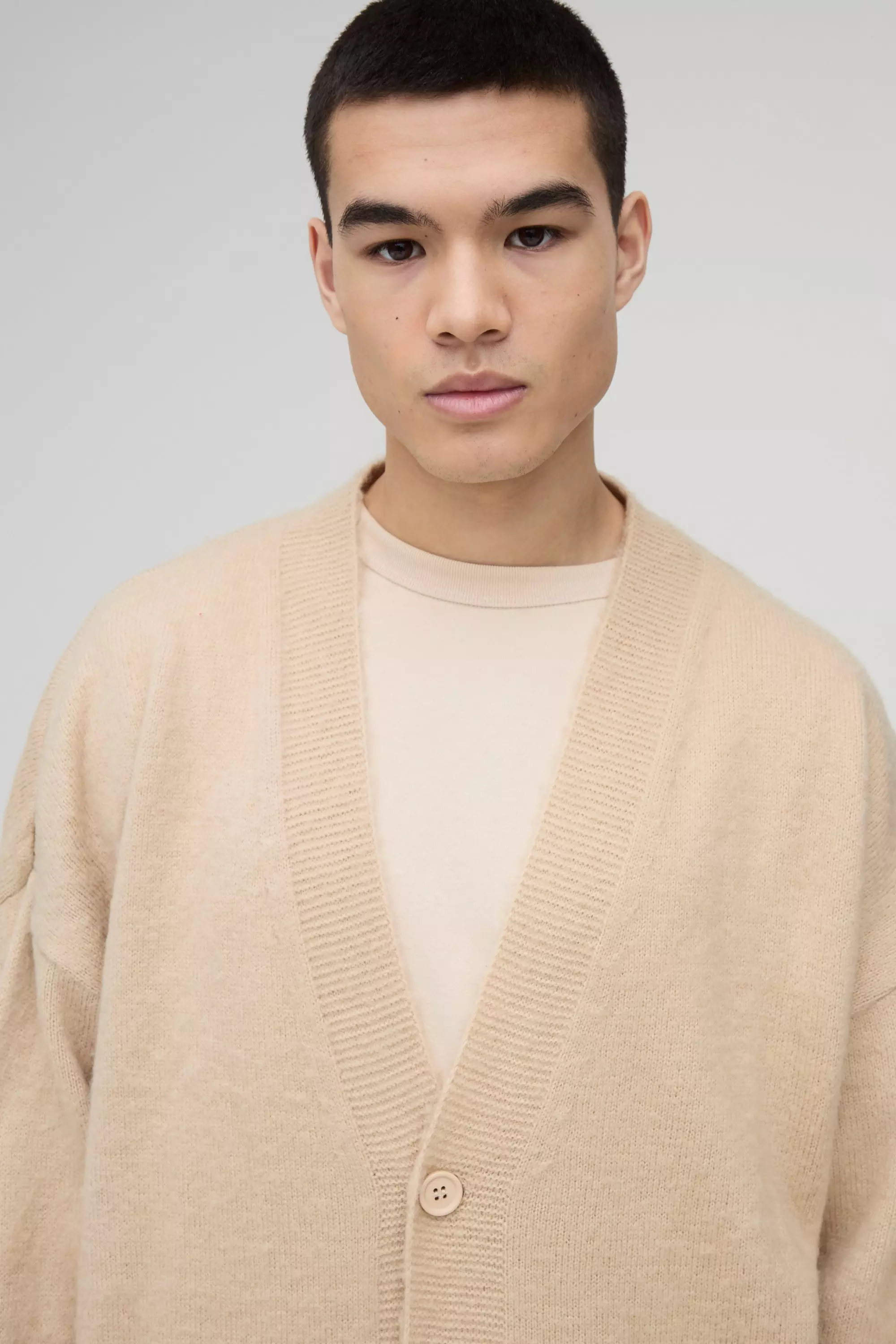 Brushed Knit Oversized Drop Shoulder Cardigan boohooMAN USA