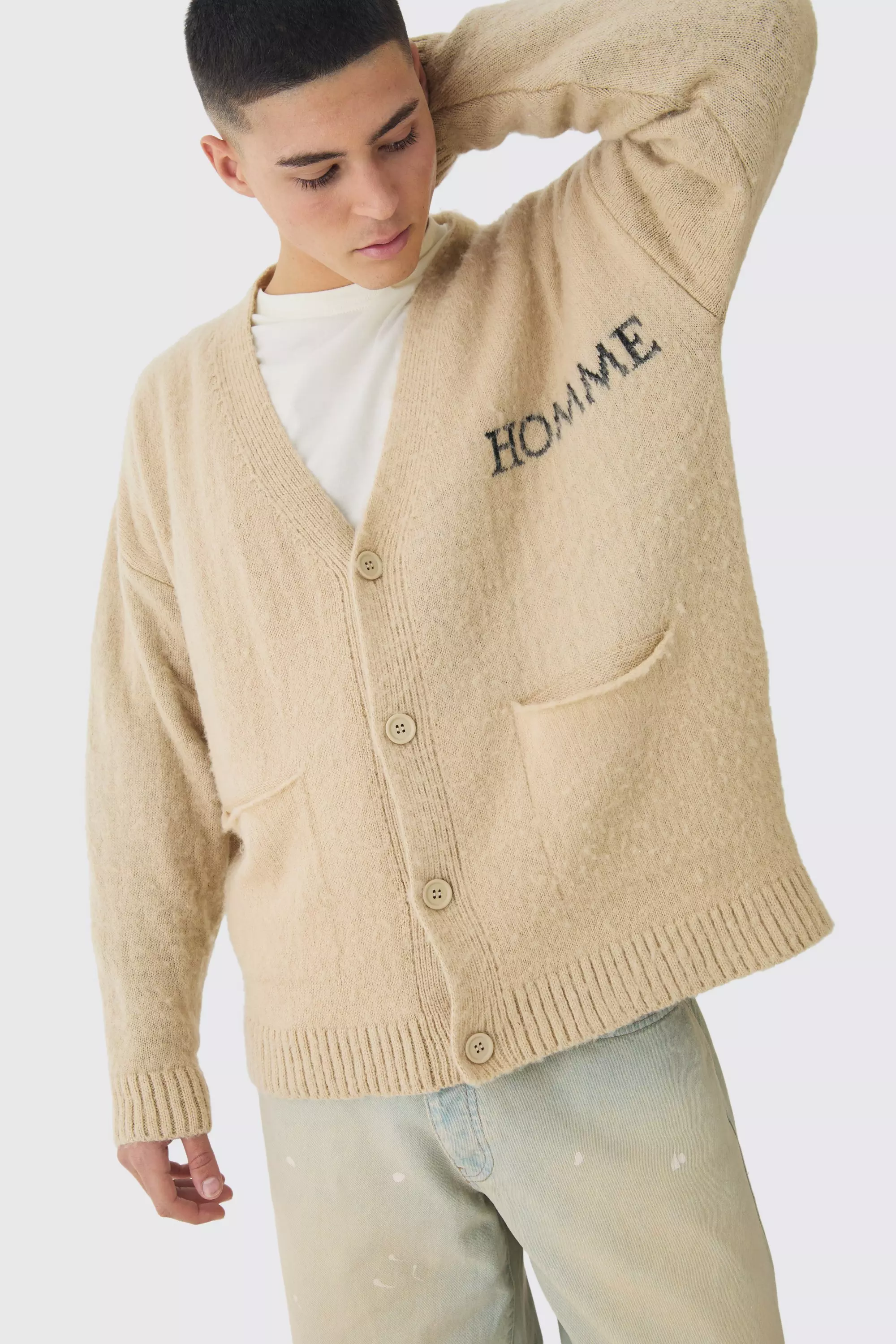 Ecru Homme Fluffy Knit Cardigan alternative image