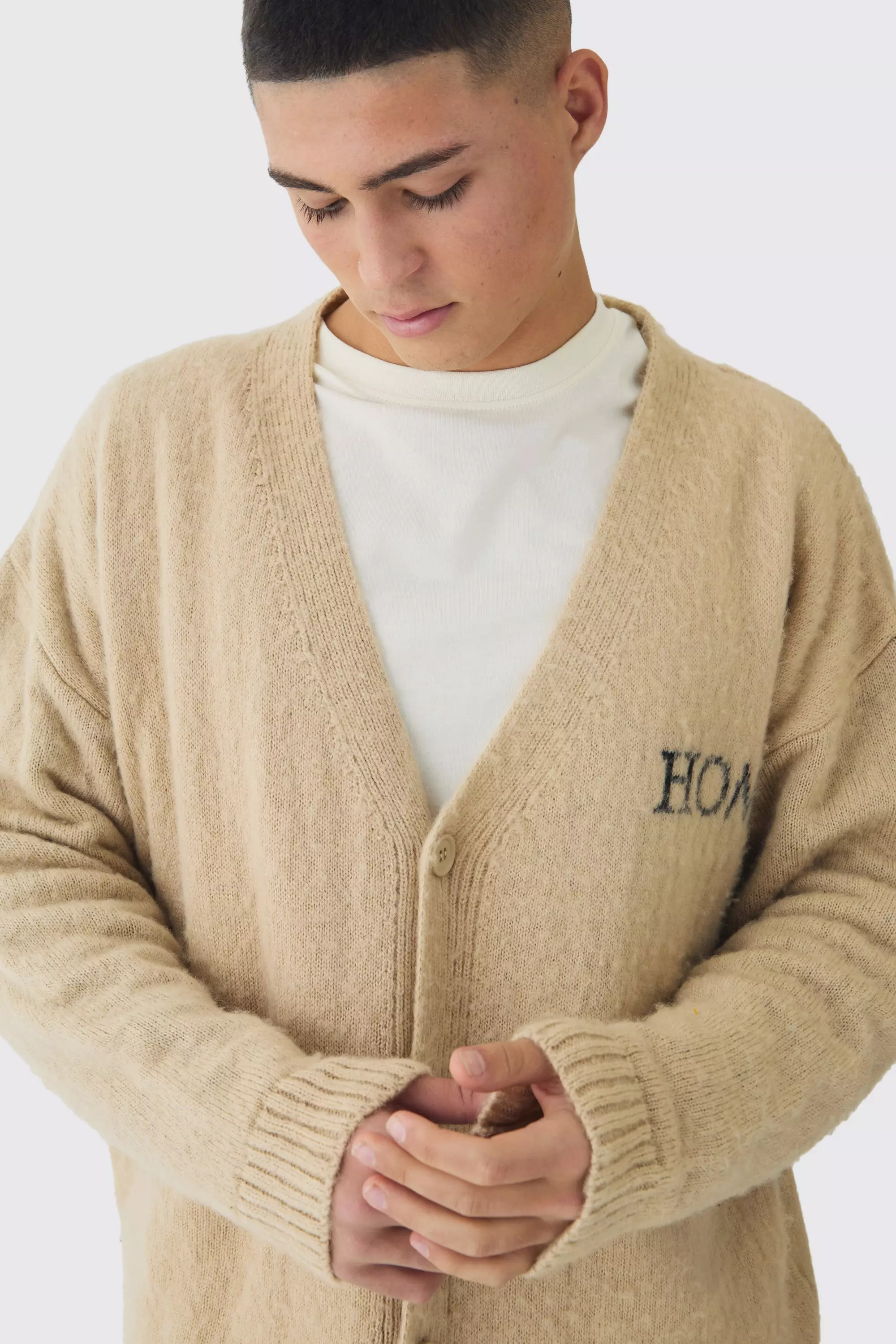 Ecru Homme Fluffy Knit Cardigan alternative image