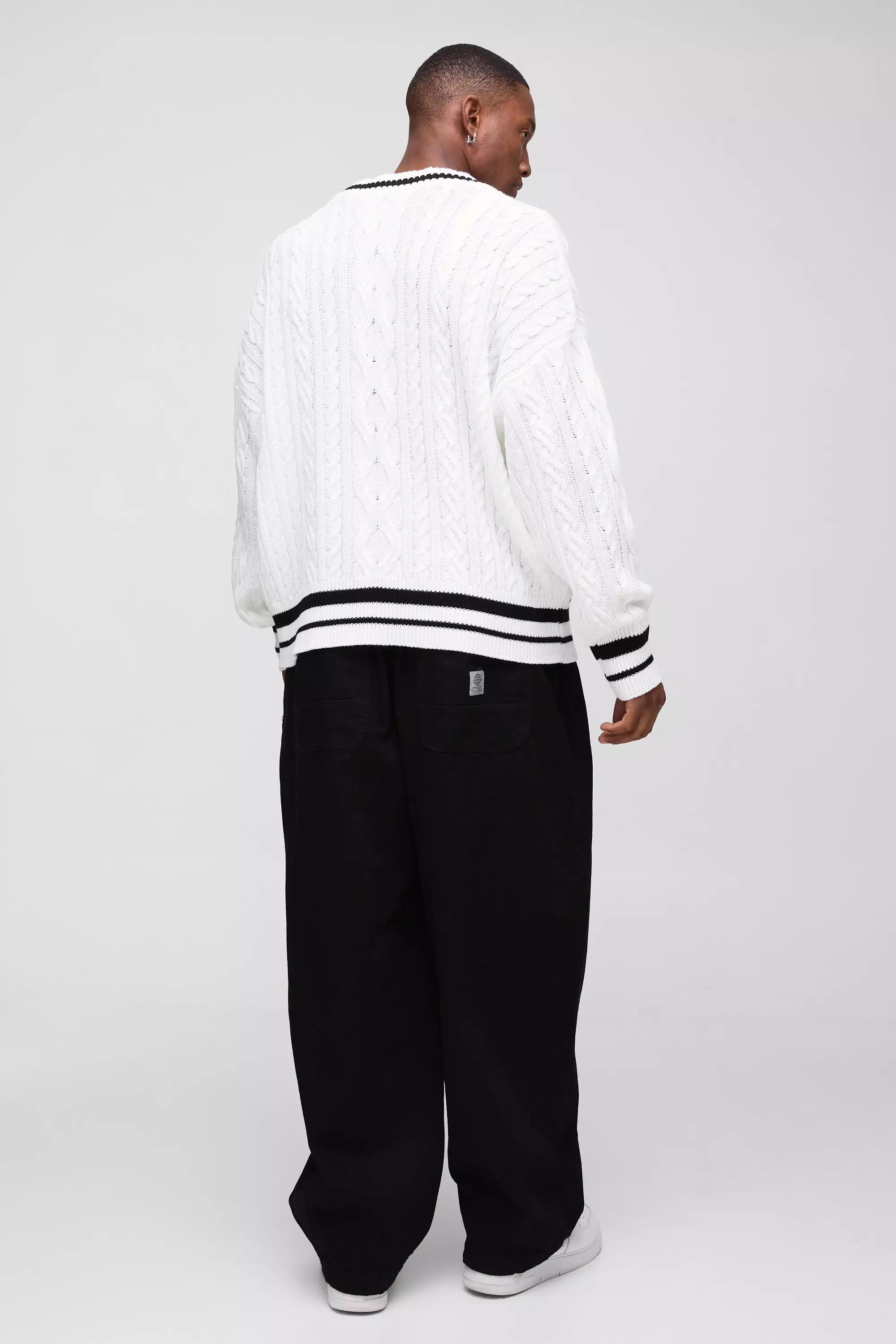Ecru  Oversized V Neck Varsity Jumper alternative image
