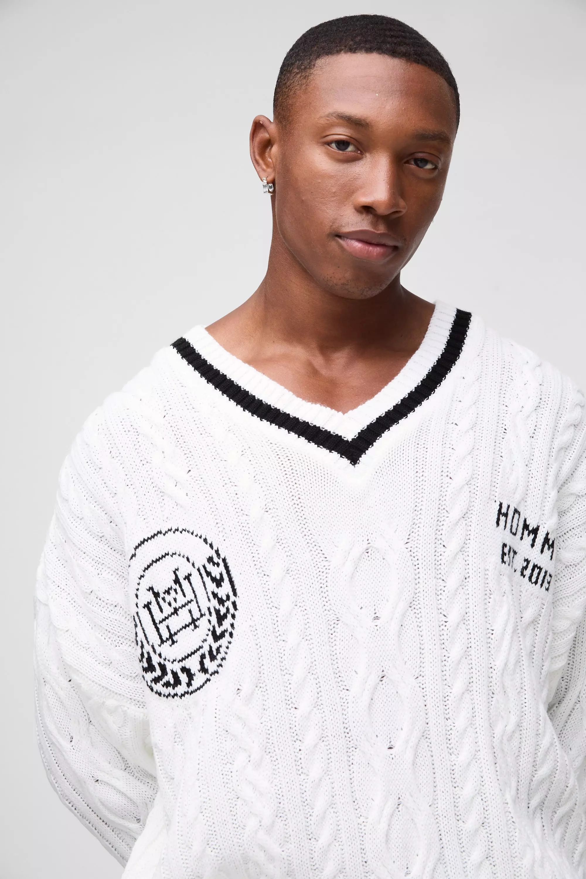 Ecru  Oversized V Neck Varsity Jumper alternative image