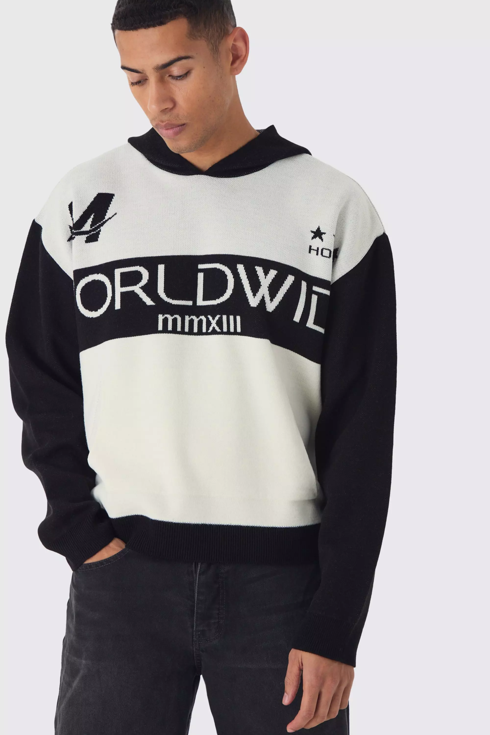 White Versleten Varsity Hoodie alternatieve afbeelding