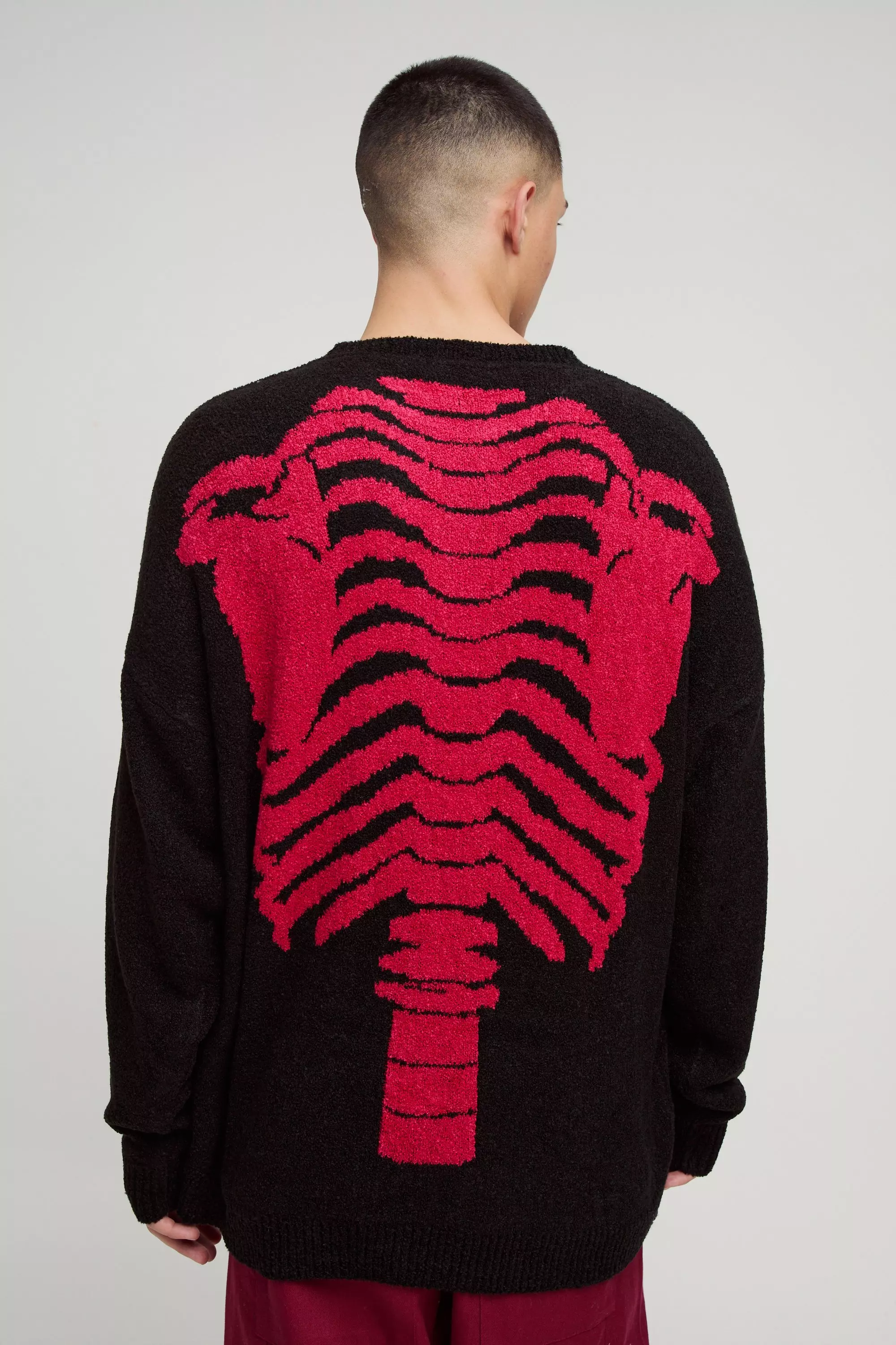 Oversized Boucle Knit Skeleton Sweater Black