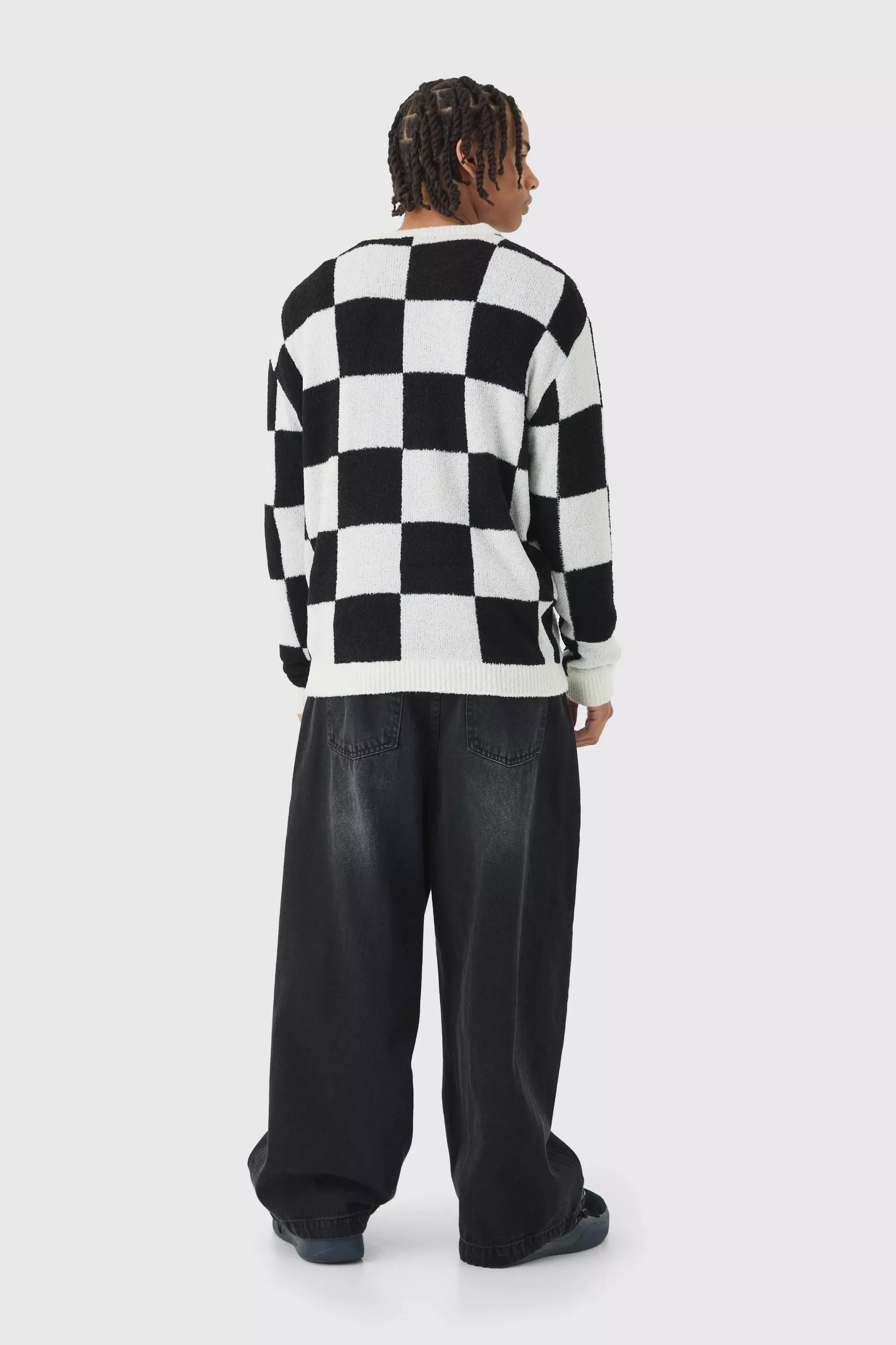 Black Boucle Knit Checkered Crew Neck Jumper alternative image