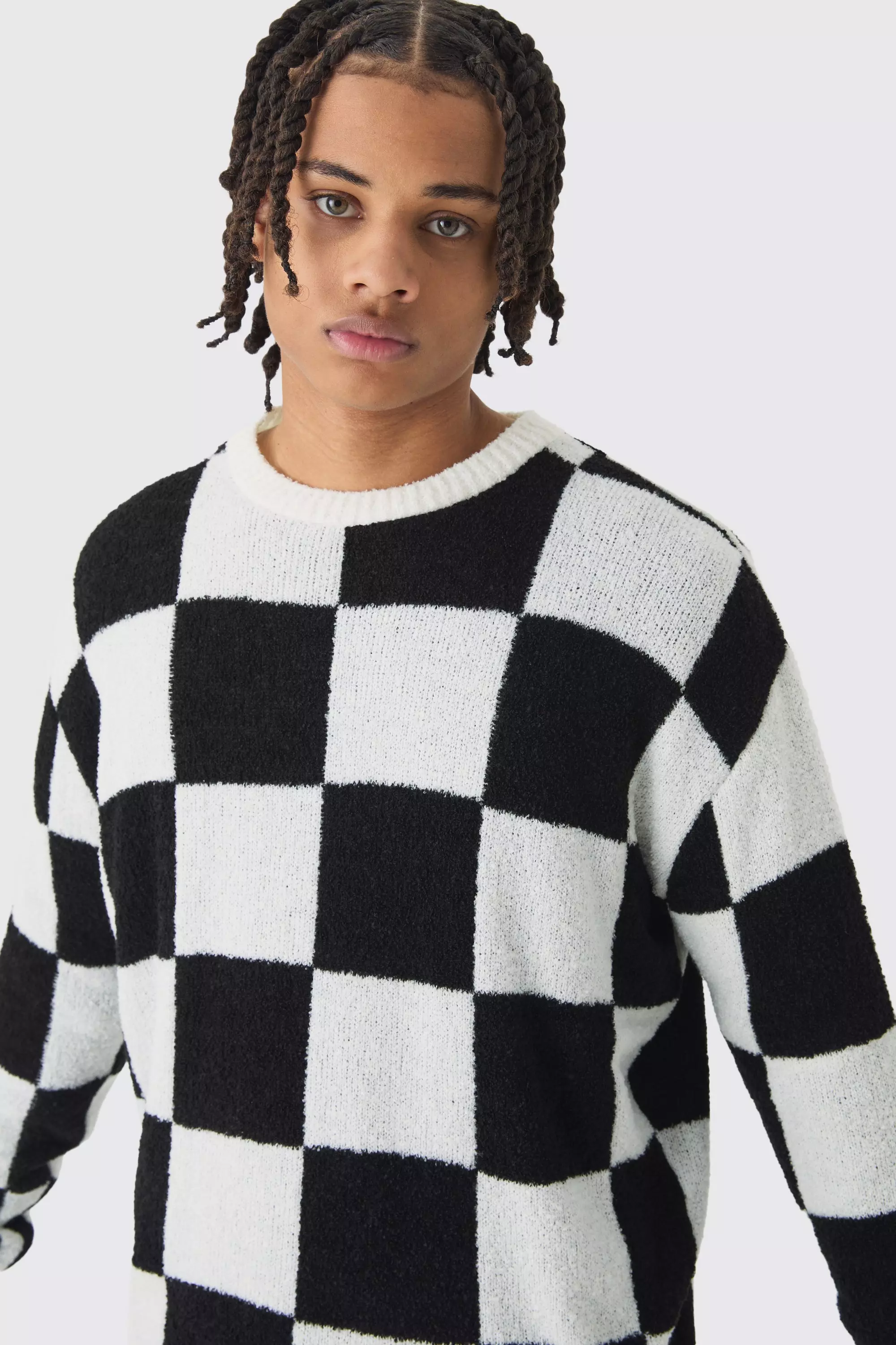 Black Boucle Knit Checkered Crew Neck Jumper alternative image