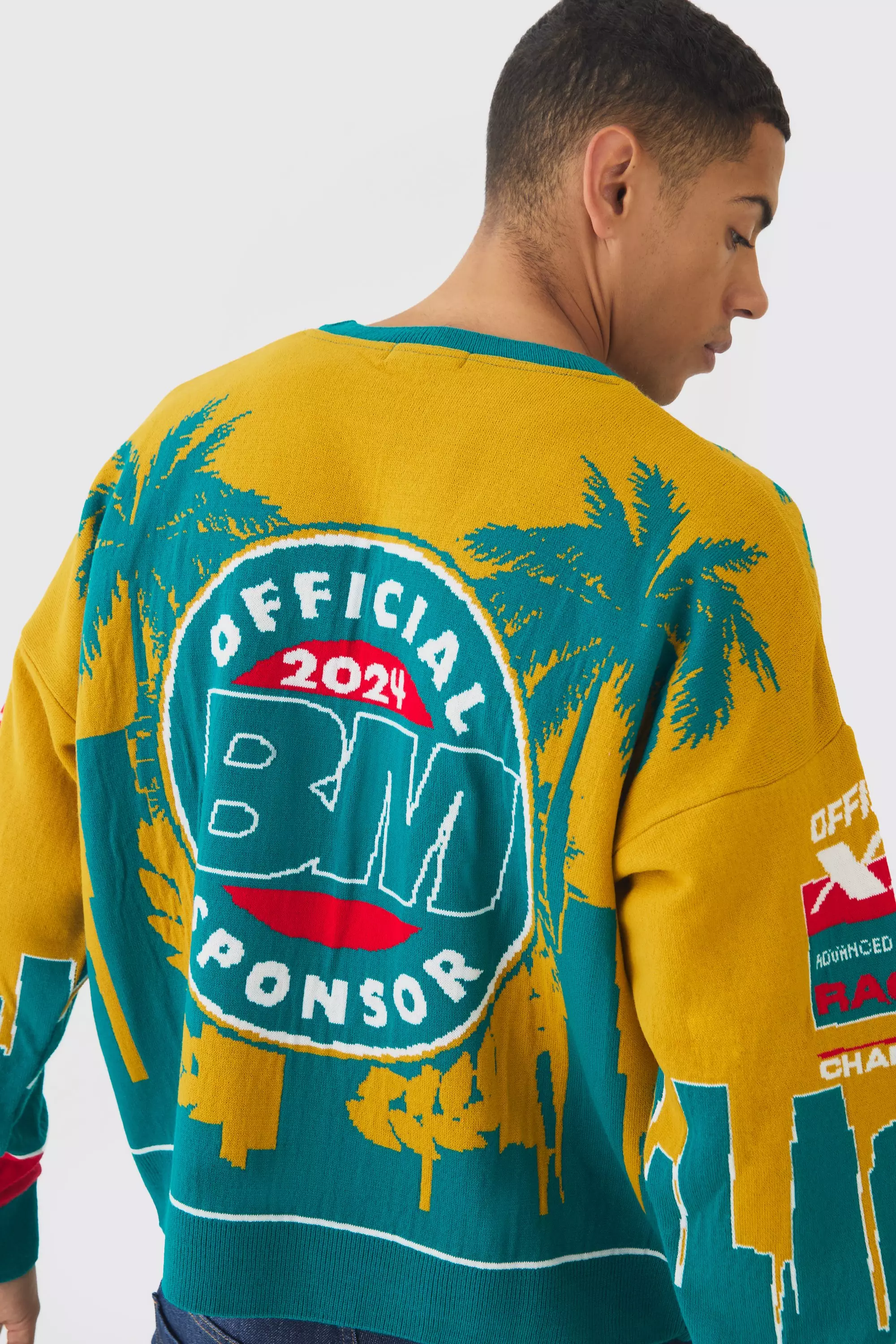 Teal Moto Graphic Knitted Sweatshirt alternative image