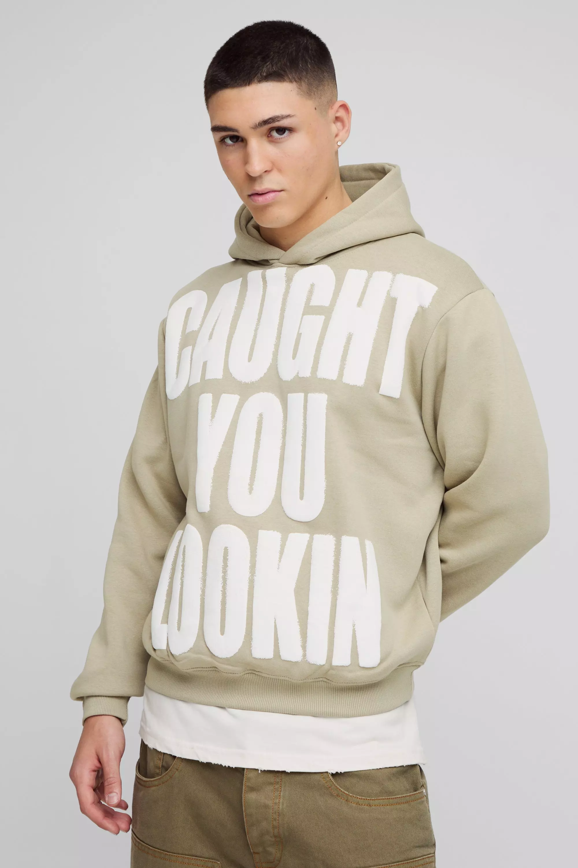 Mocha Boxy Caught You Lookin Puff Print Hoodie alternative image