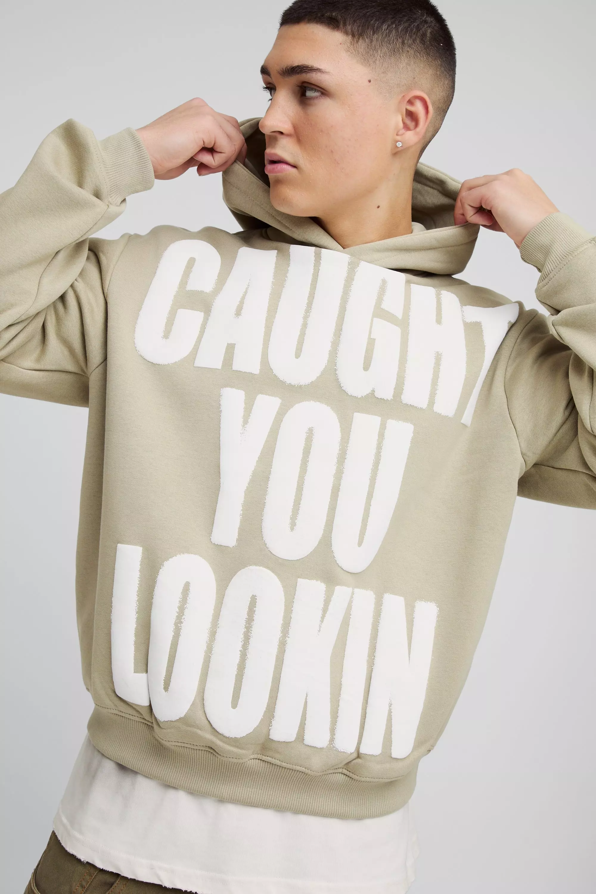 Mocha Boxy Caught You Lookin Puff Print Hoodie alternative image