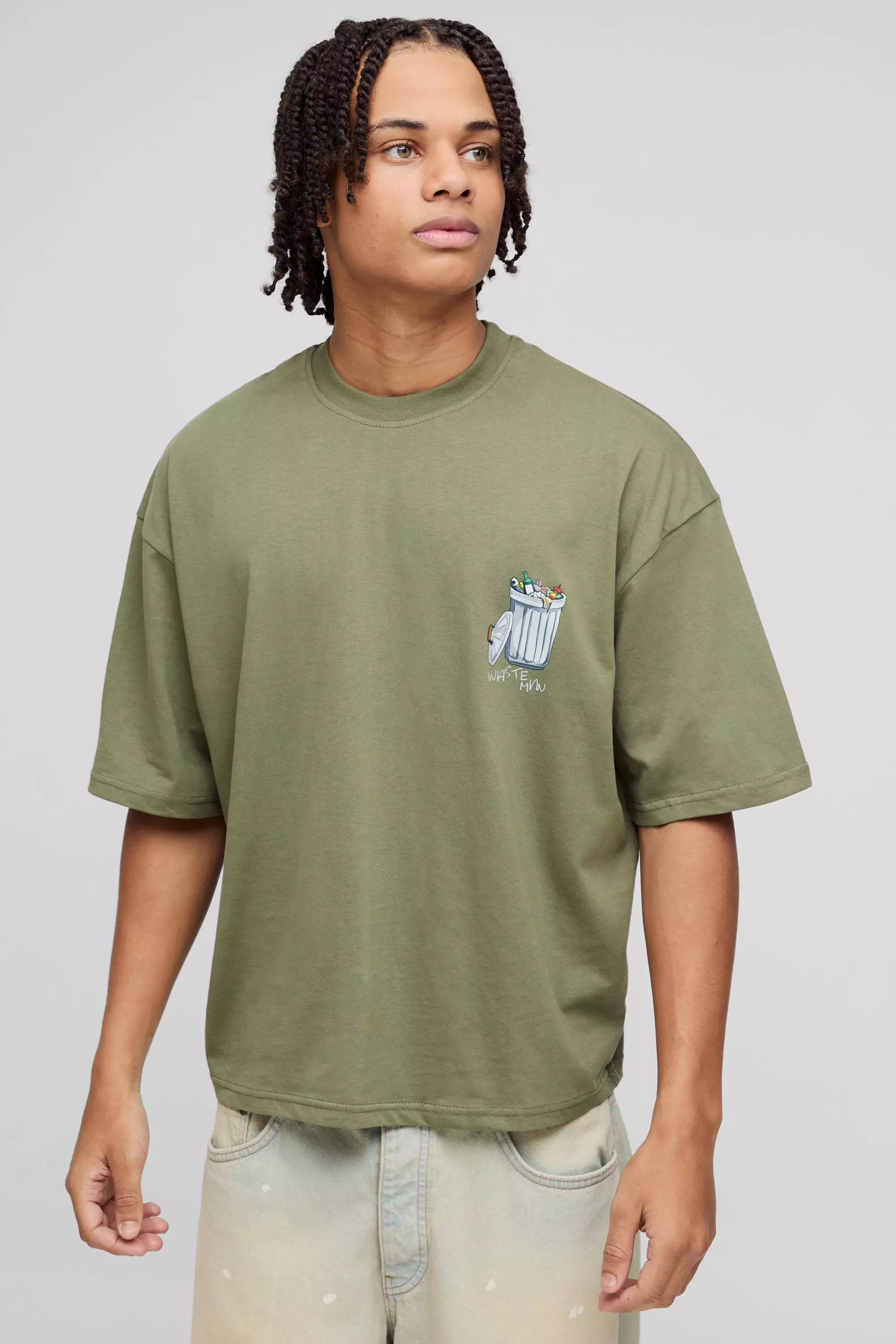 Oversized Boxy Waste Man Graphic T-Shirt Olive