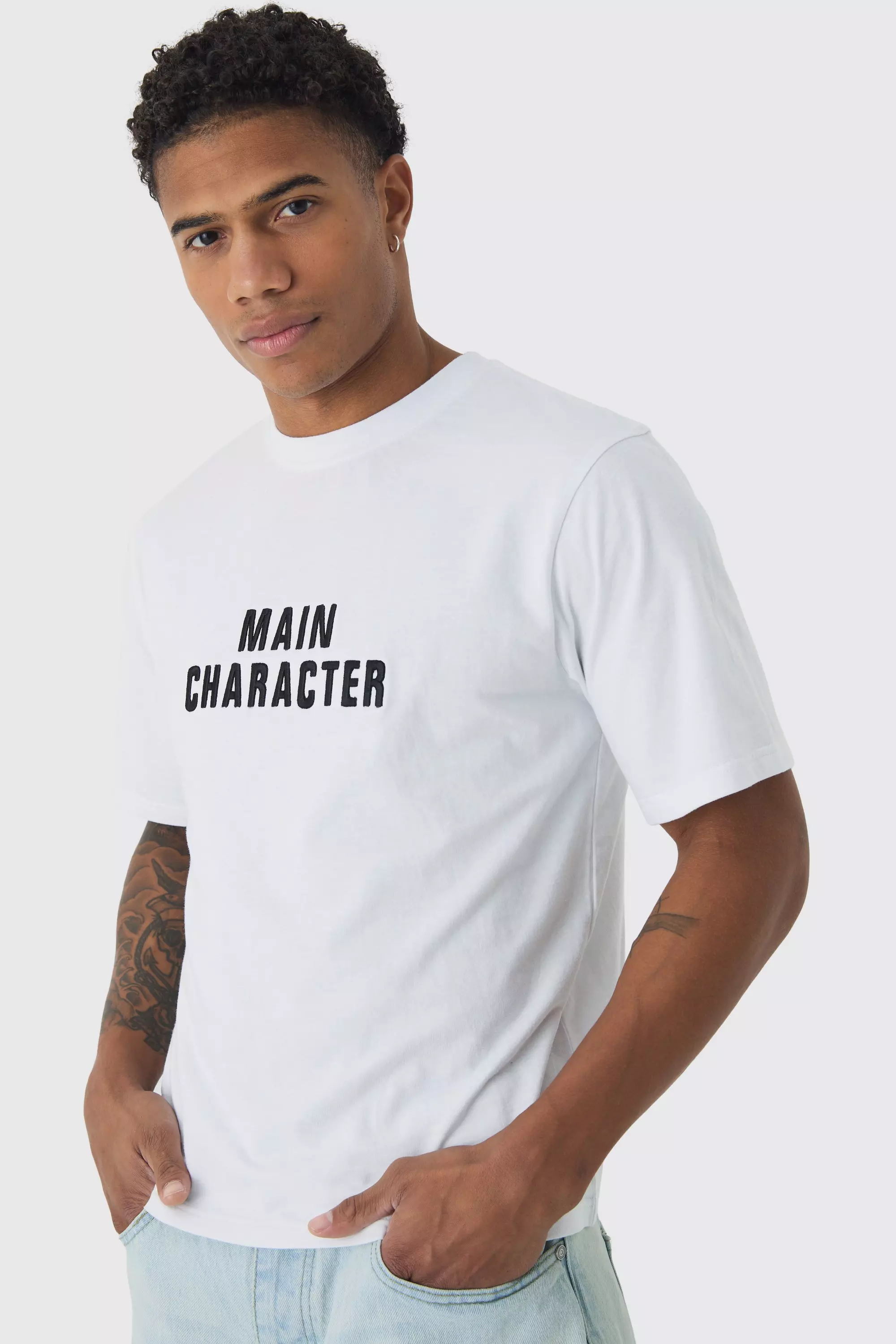 White Boxy 3D Embroidered Main Character T-Shirt alternative image