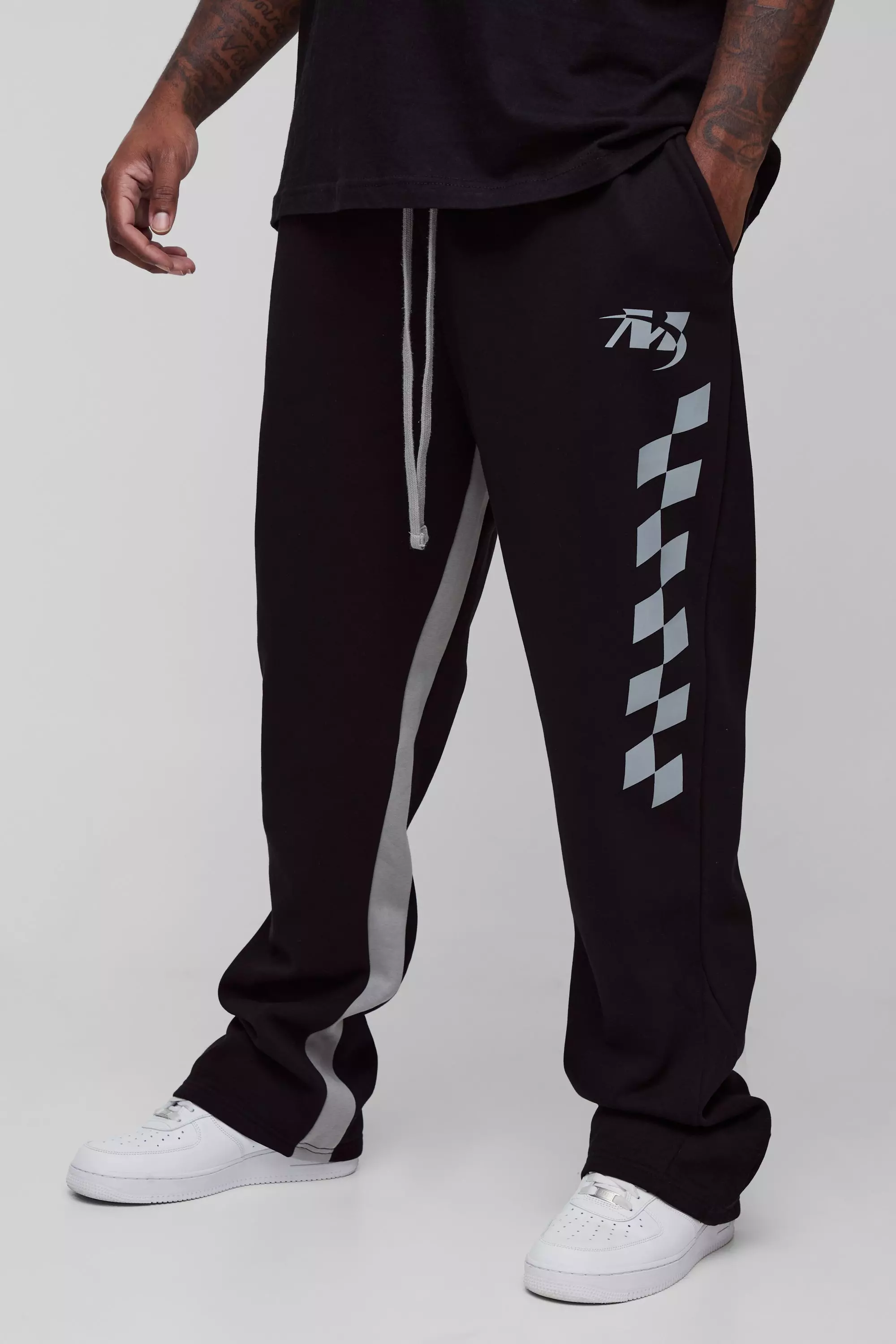 Plus Slim Gusset Moto Sweatpants Black