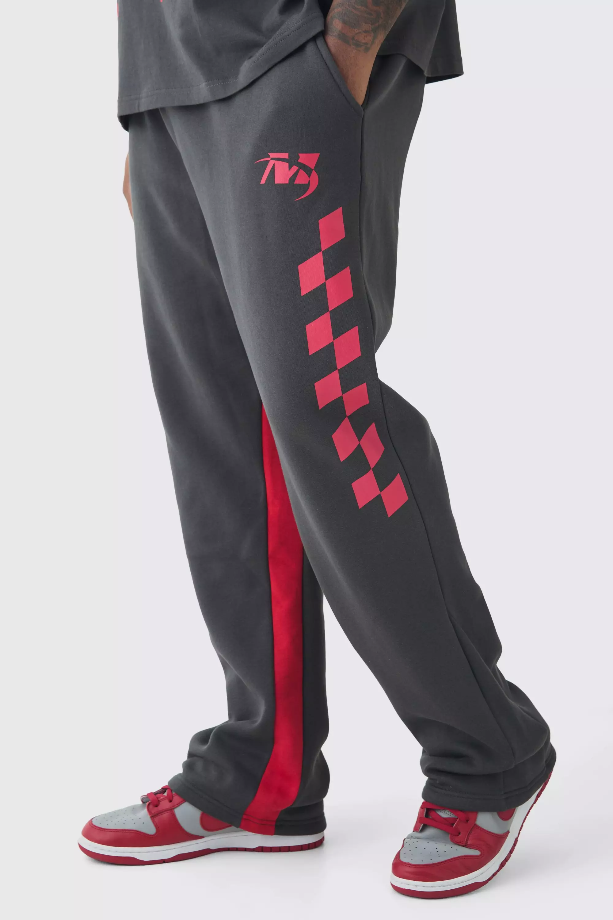 Plus Slim Gusset Moto Sweatpants Charcoal