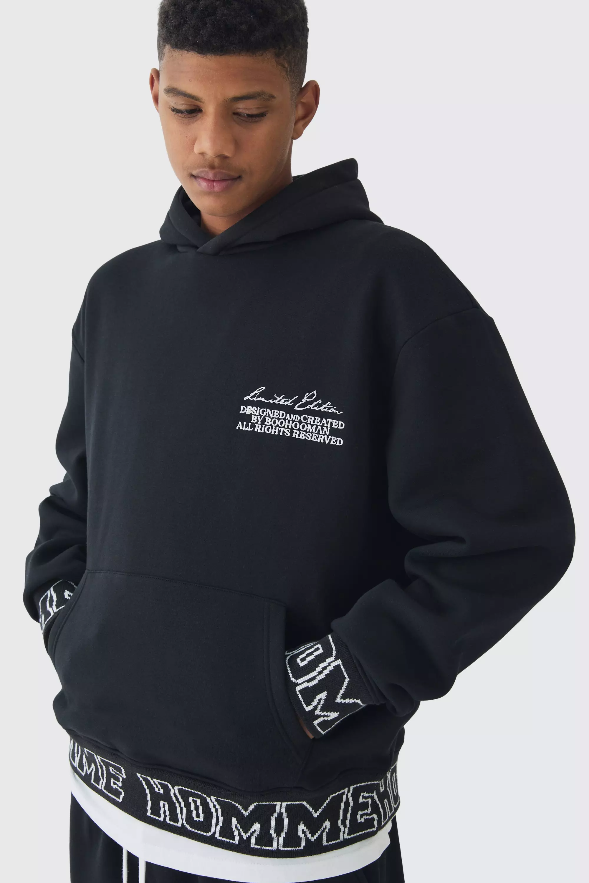 Tall Oversized Boxy Homme Embroidered Hoodie boohooMAN USA