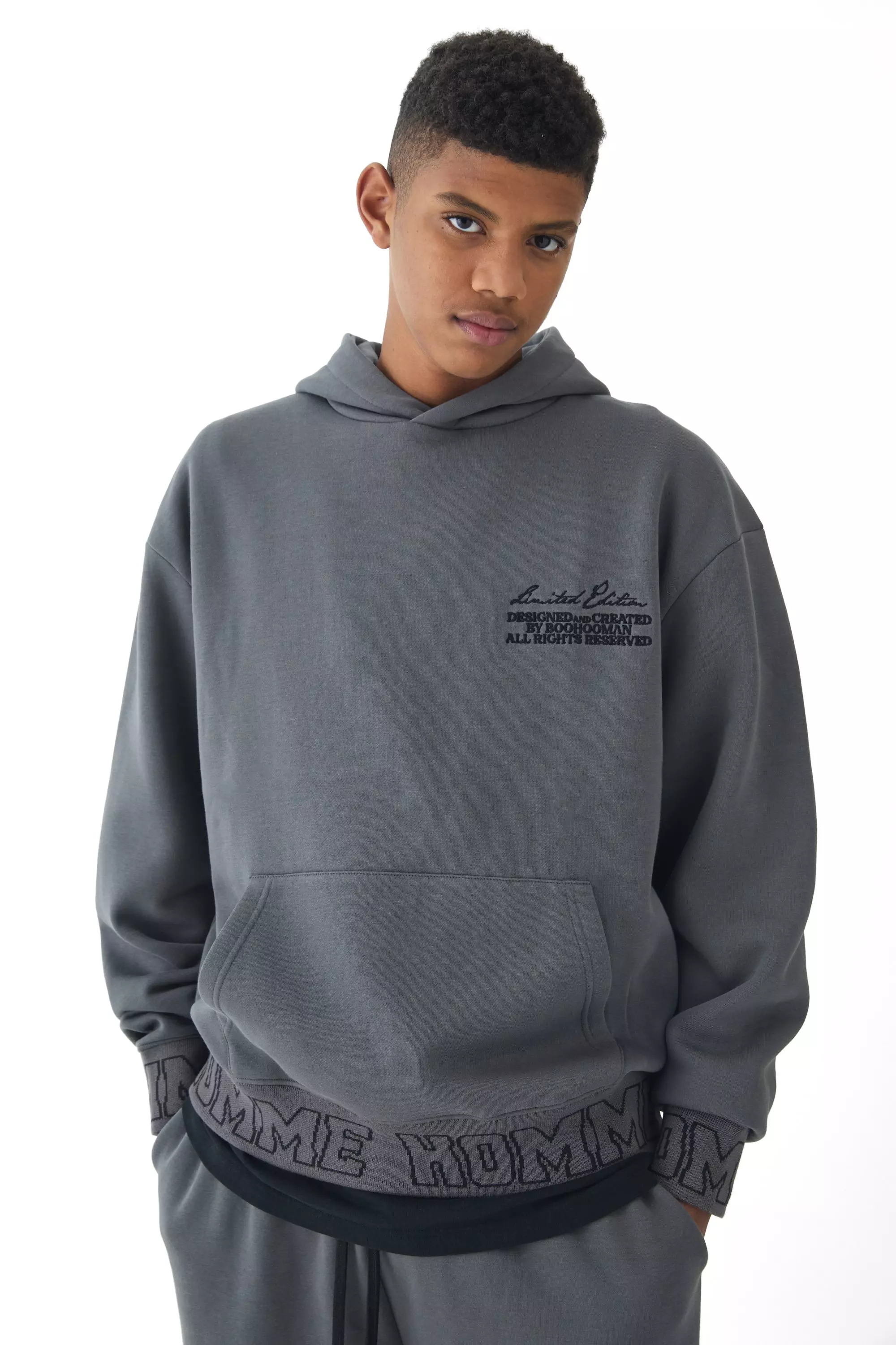 Tall kastiger Oversize Homme-Hoodie, Charcoal alternatives Bild