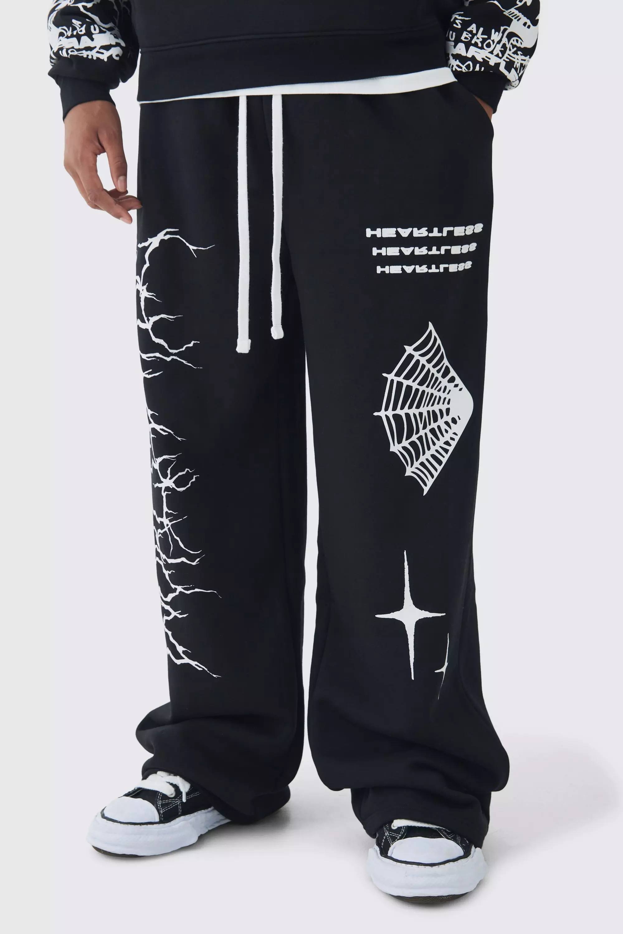 Tall Wide Leg Print Sweatpants Black