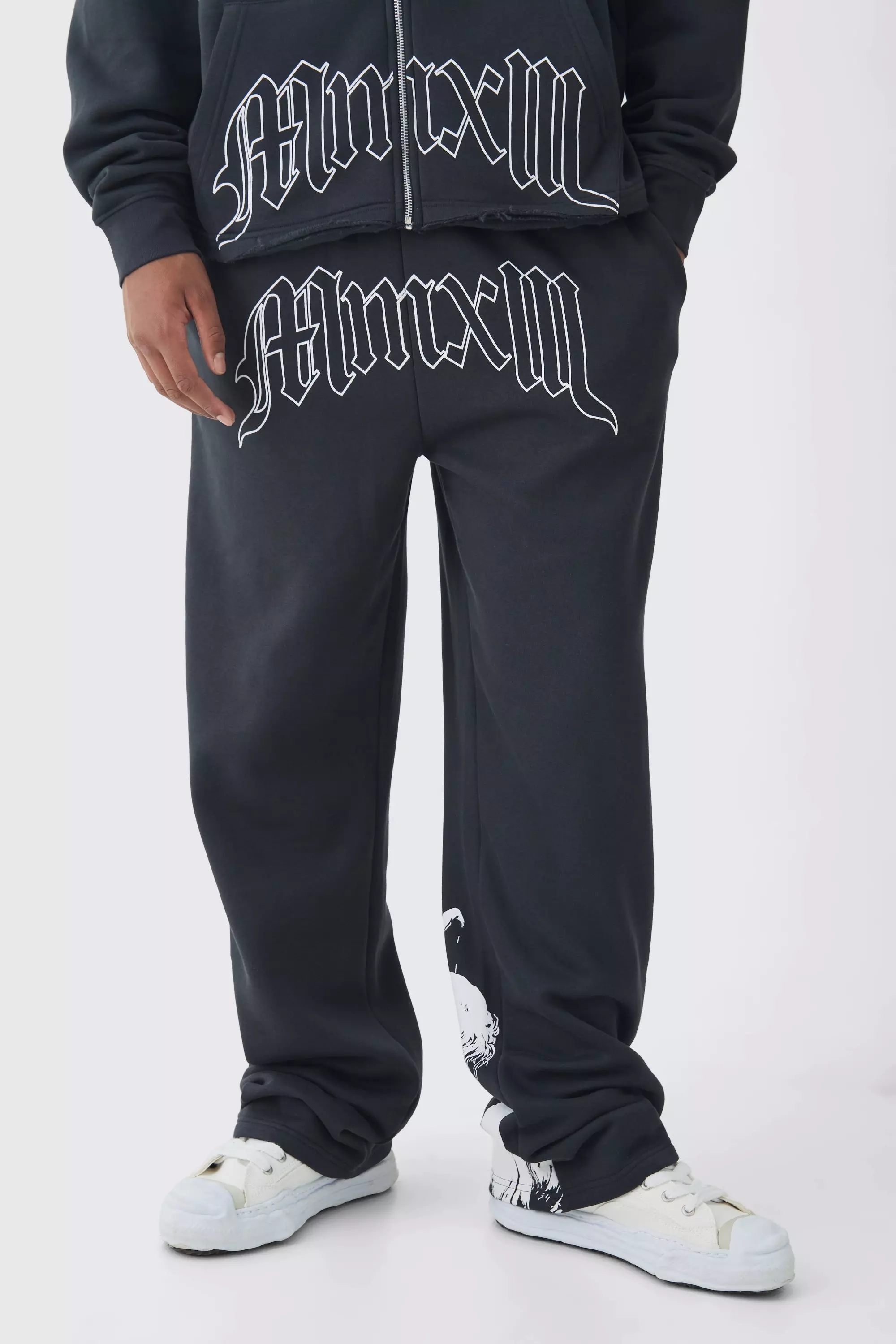 Tall Relaxed Cherub Print Sweatpants Charcoal