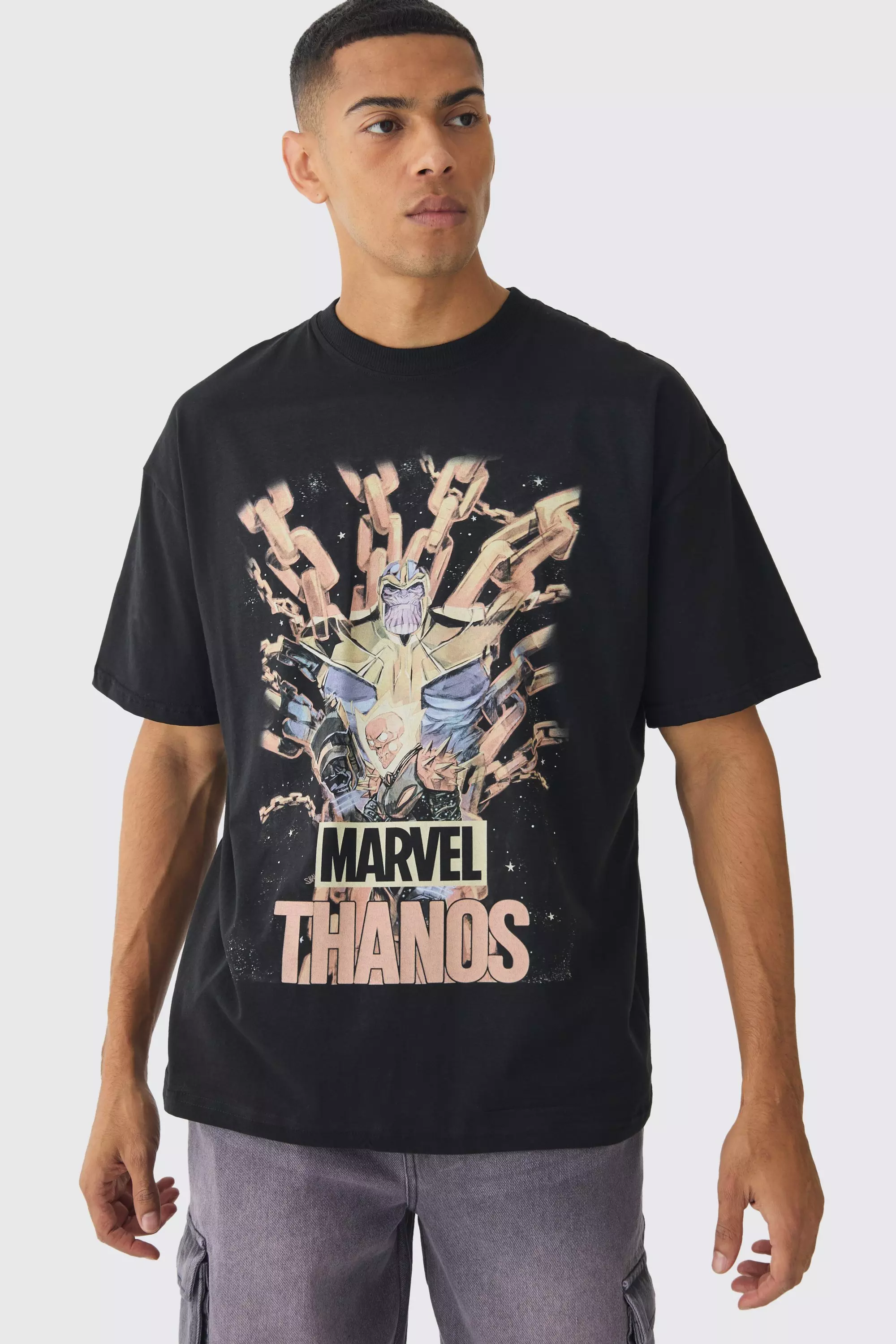 Oversized Marvel Thanos License Print T-Shirt Black