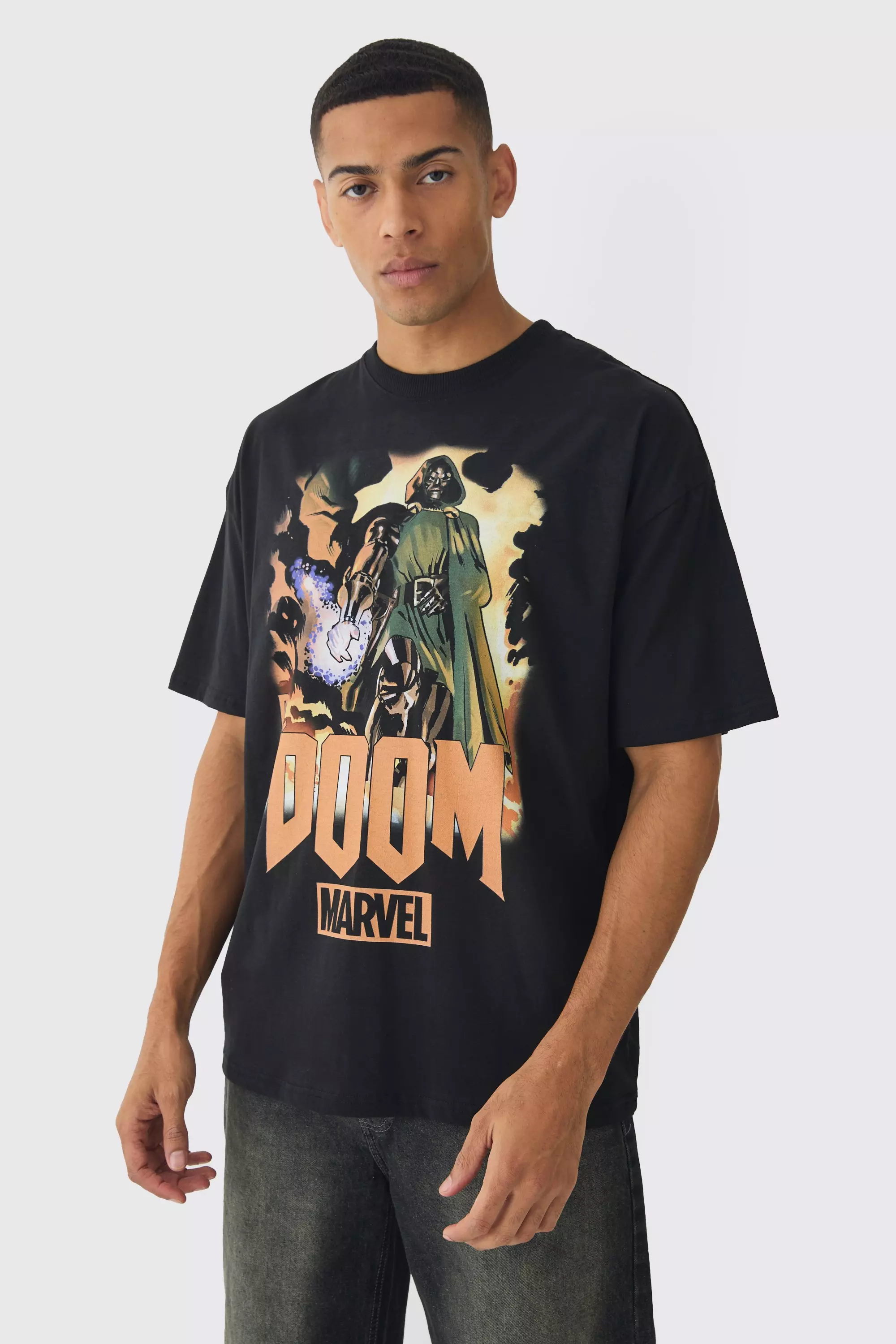 Oversized Marvel Dr Doom License Print T-Shirt Black