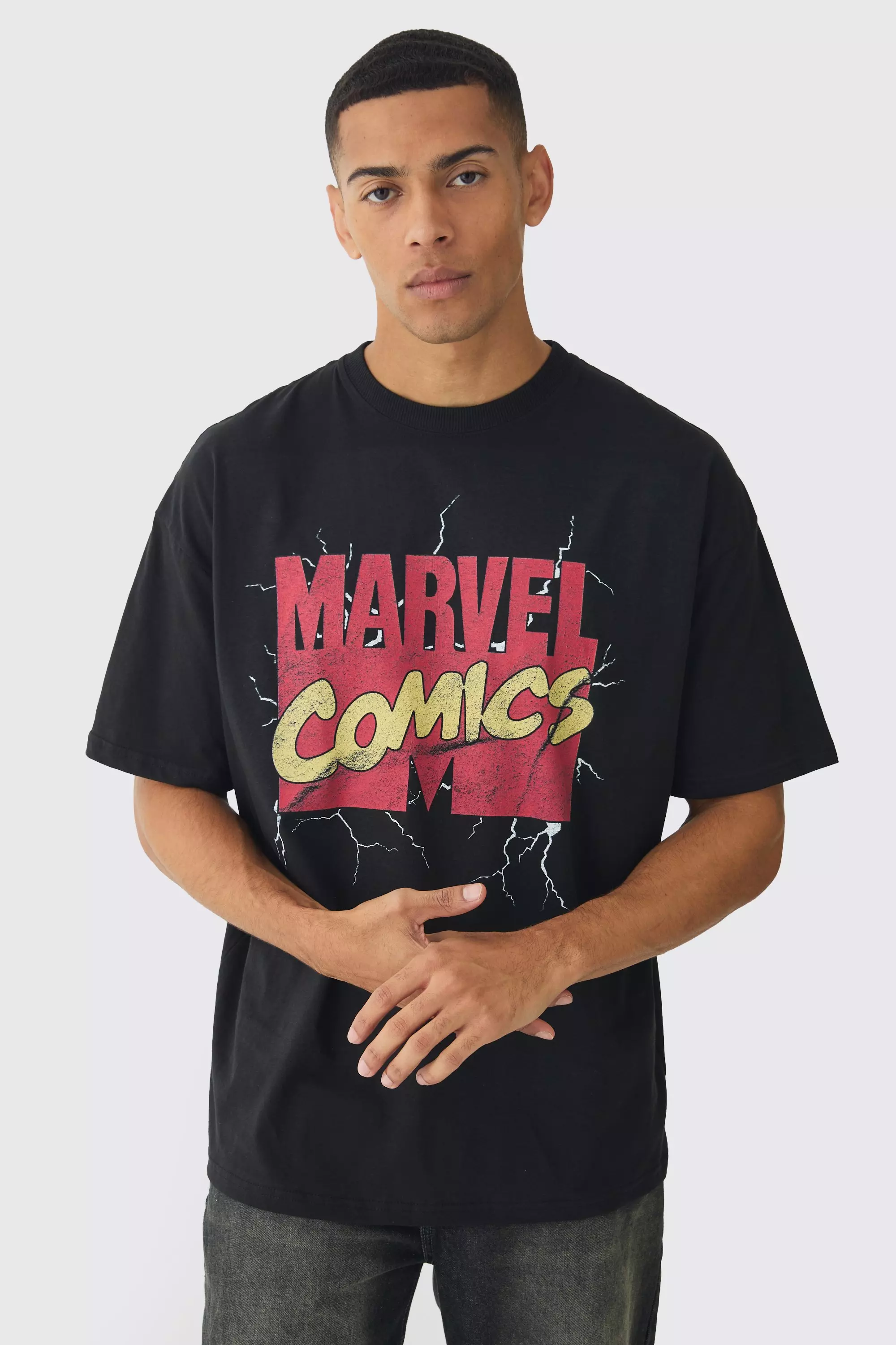 Oversized Marvel Comics License Print T-Shirt Black