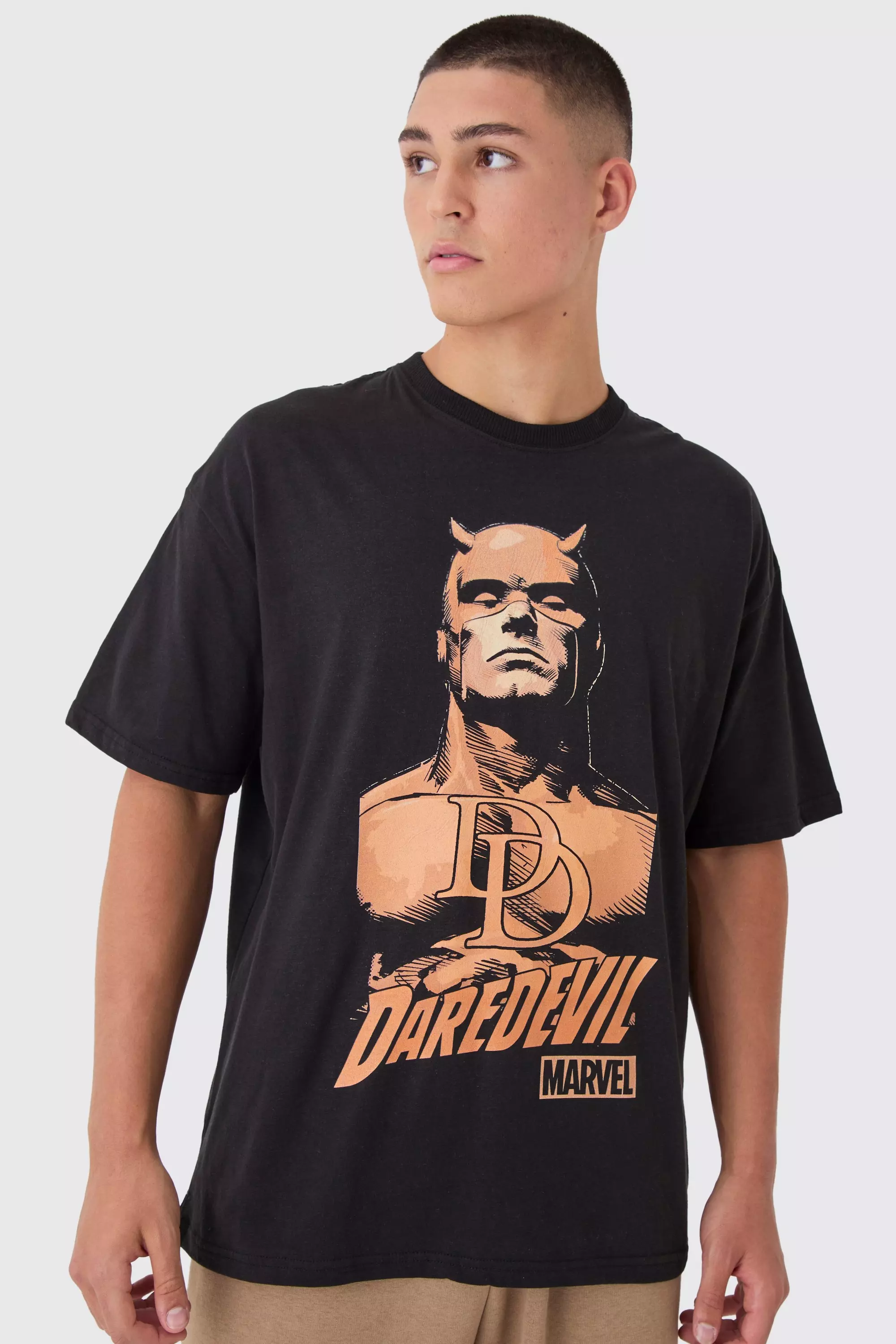 Oversized Marvel Daredevil Comic License Print T-Shirt Black