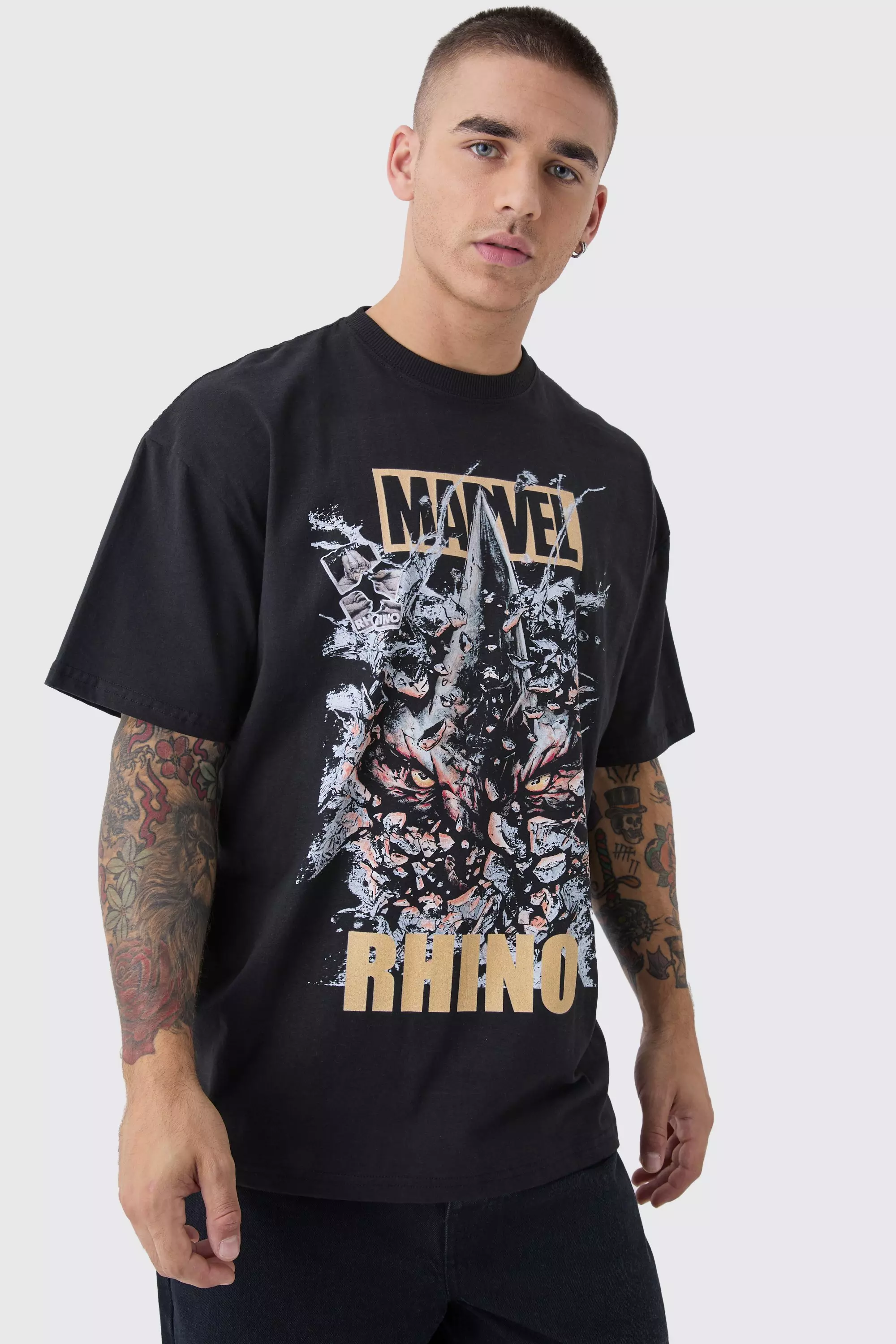 Oversized Marvel Rhino License Print T-Shirt Black