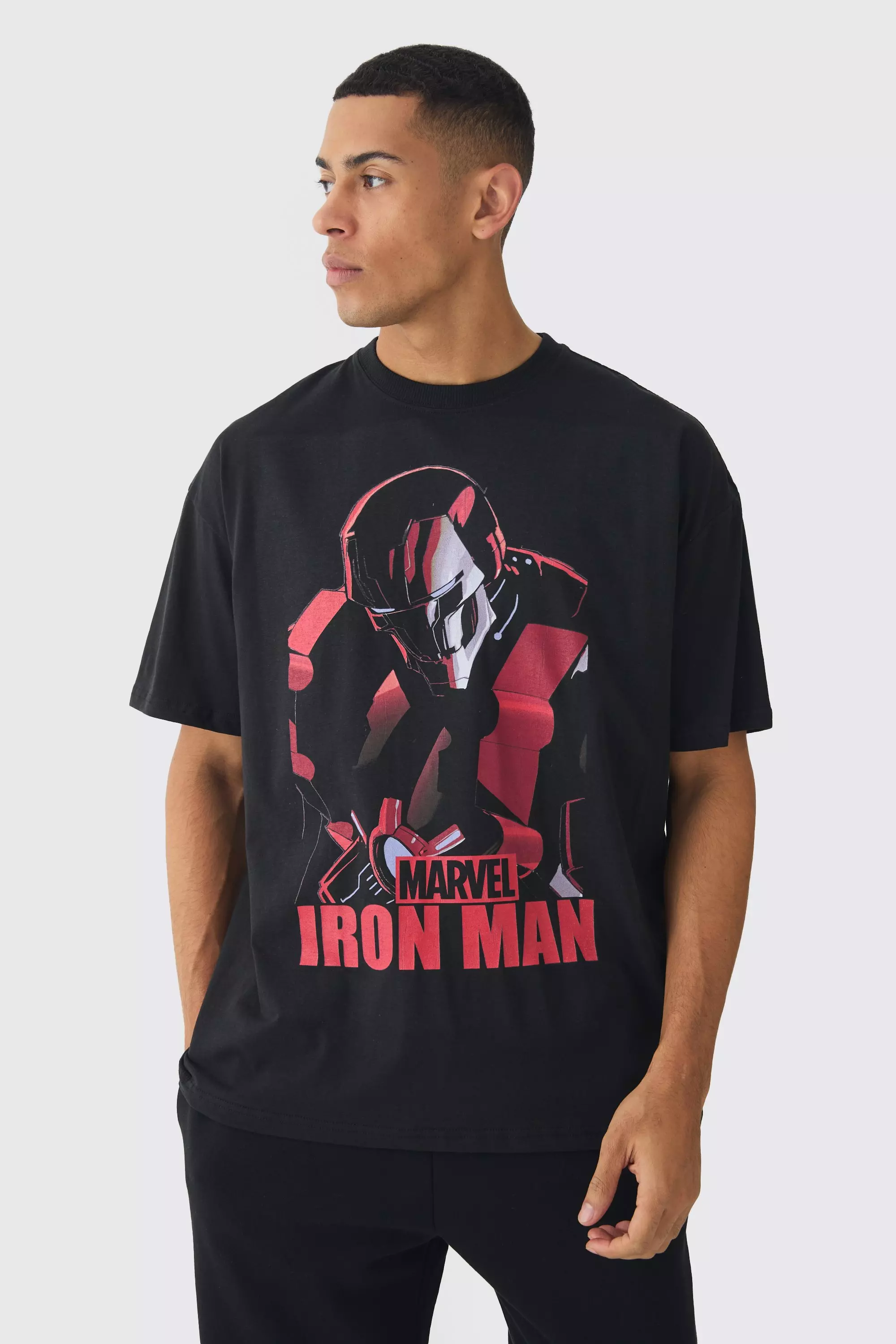 Oversized Marvel Iron Man License Print T-Shirt Black