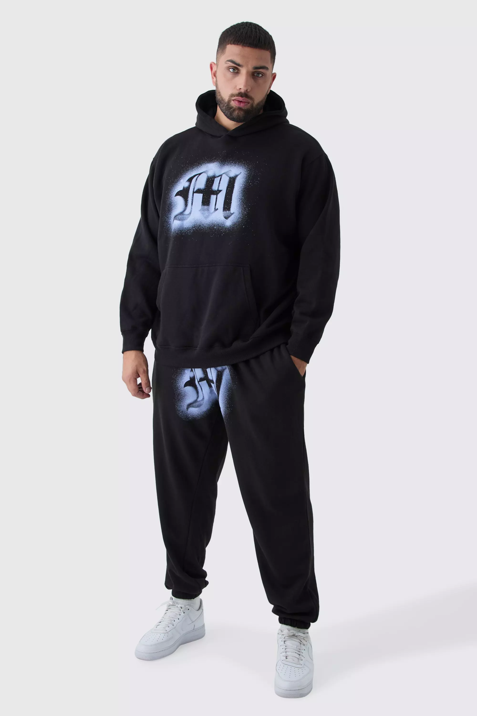 Black Plus Oversized Graffiti Trainingspak Met Print alternatieve afbeelding