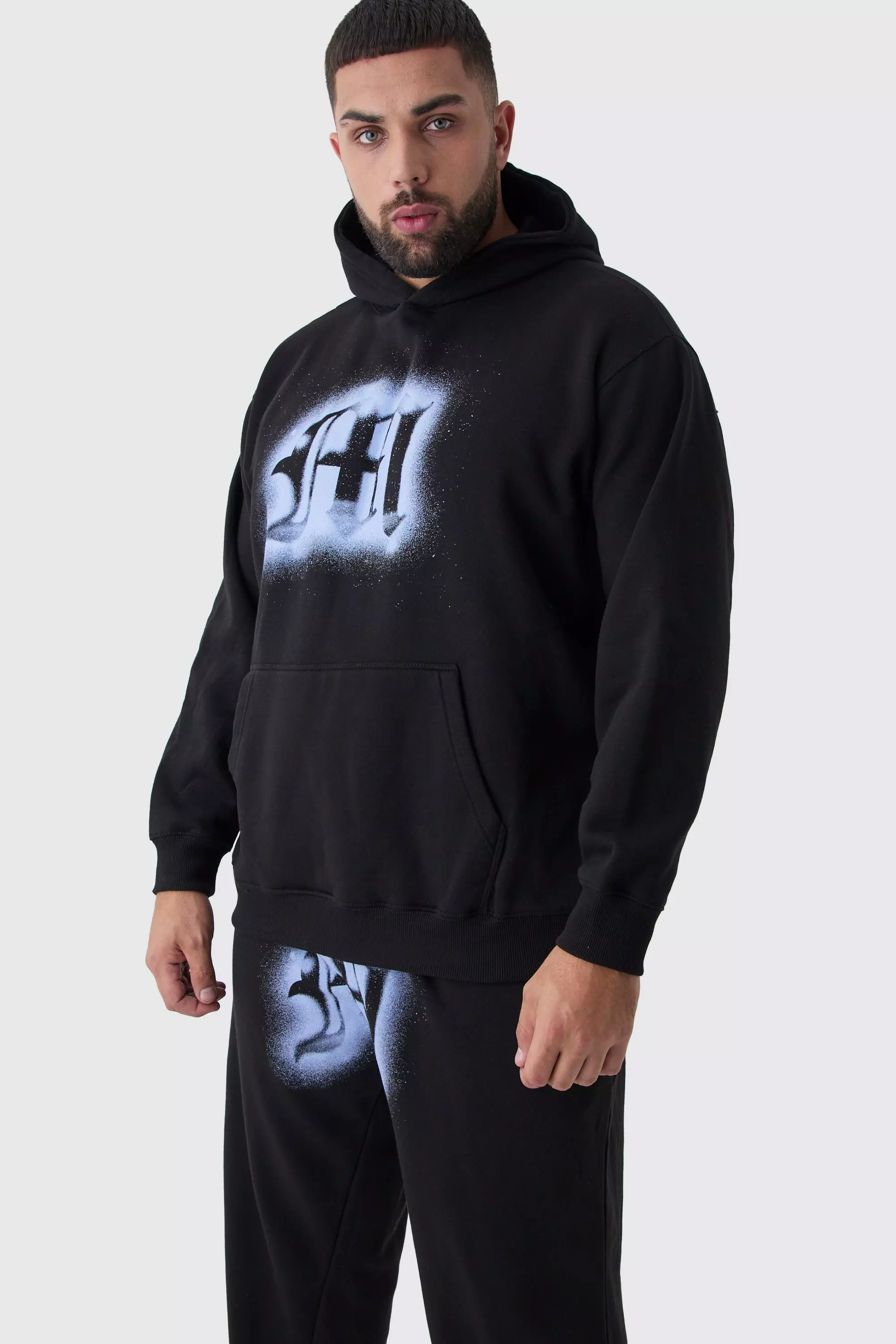 Black Plus Oversized Graffiti Trainingspak Met Print alternatieve afbeelding