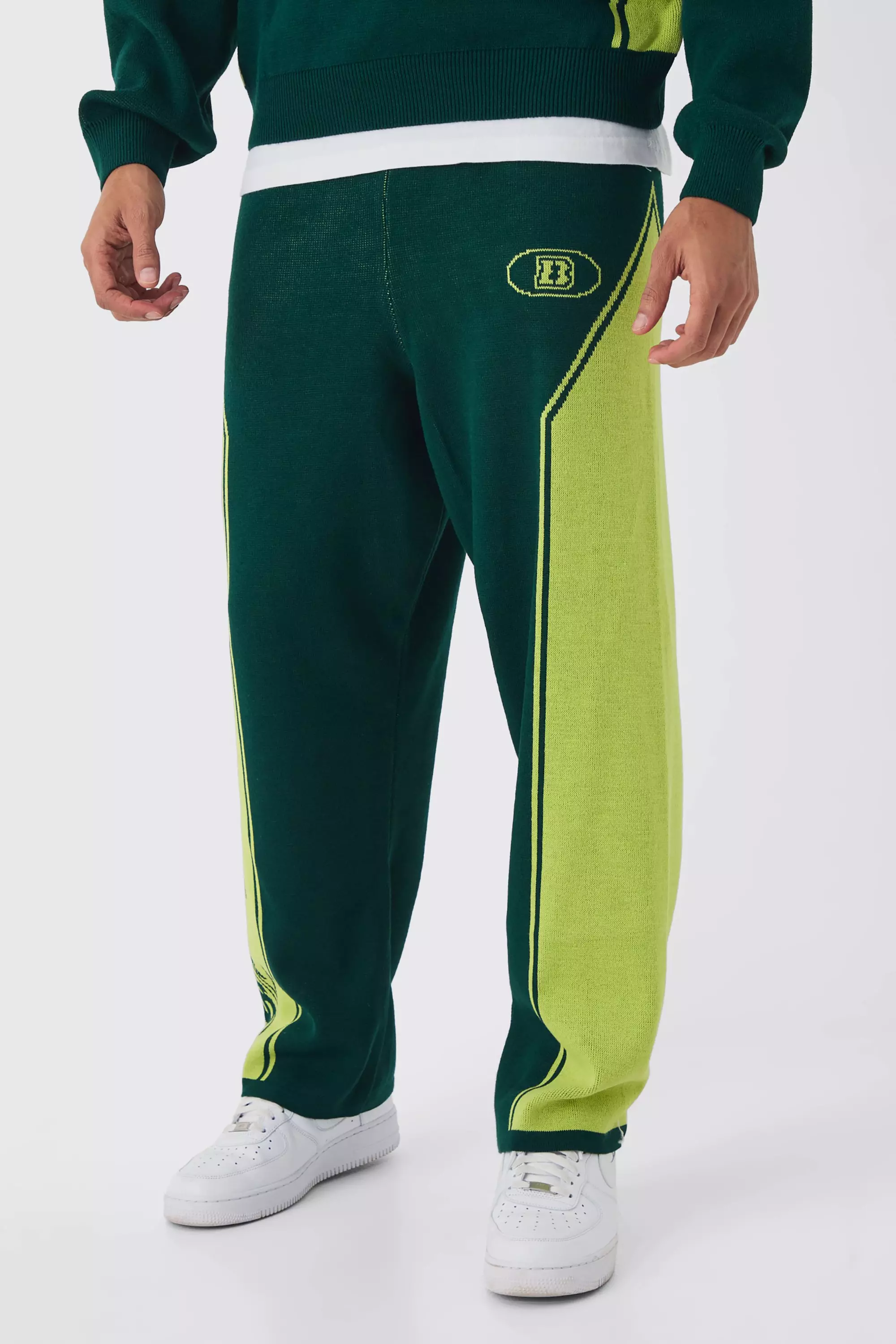 Wide Leg Moto Knitted Sweatpants Green