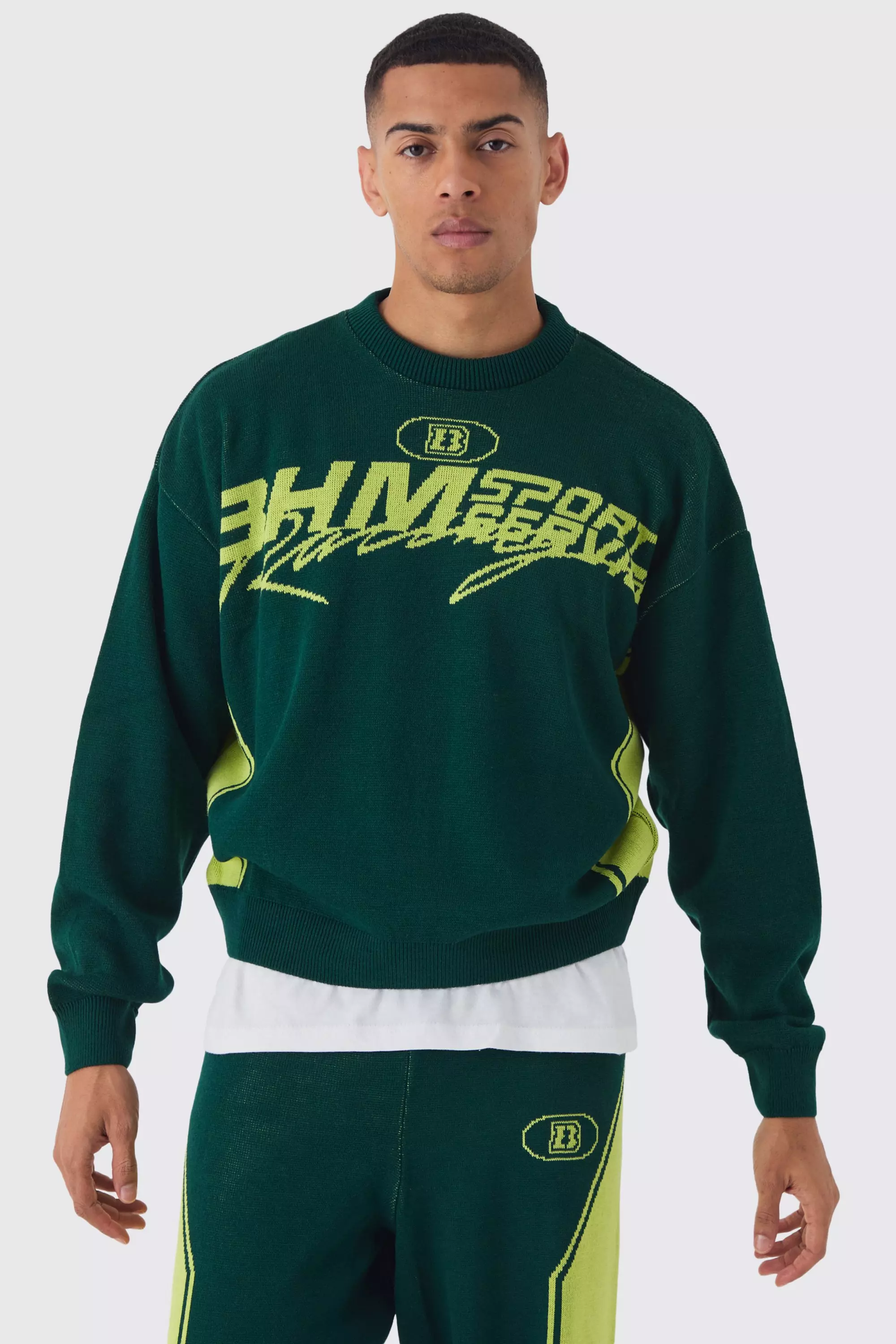 Green Boxy Moto Knitted Sweatshirt