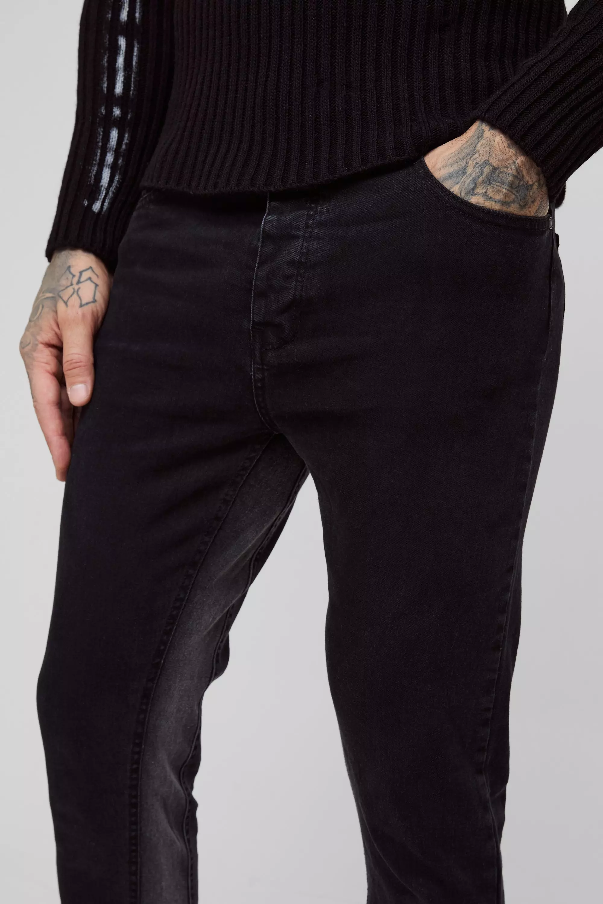 Washed black Tall Skinny Fit Contrast Gusset Pants alternative image