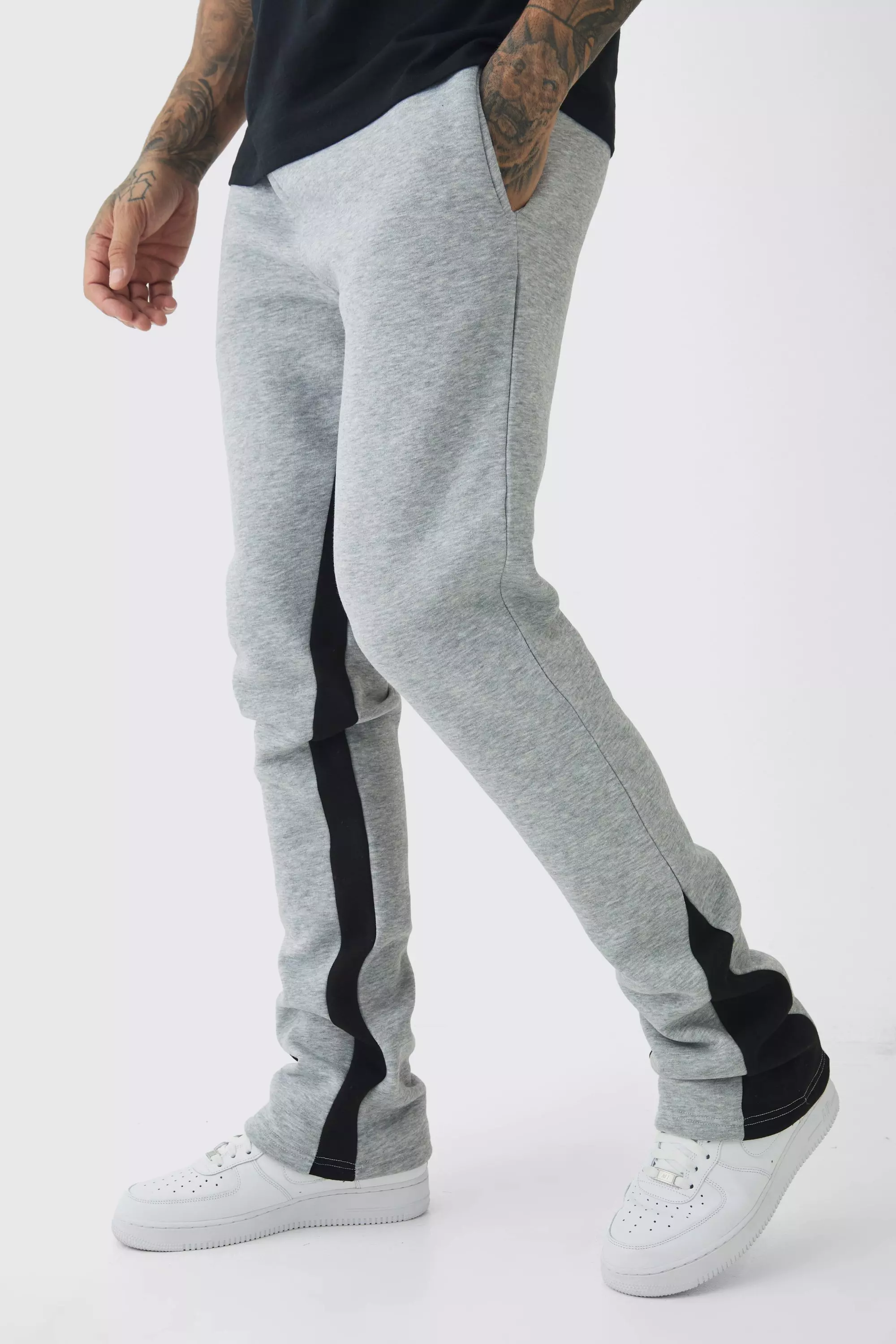 Tall Stacked Fit Gusset Sweatpants Grey marl