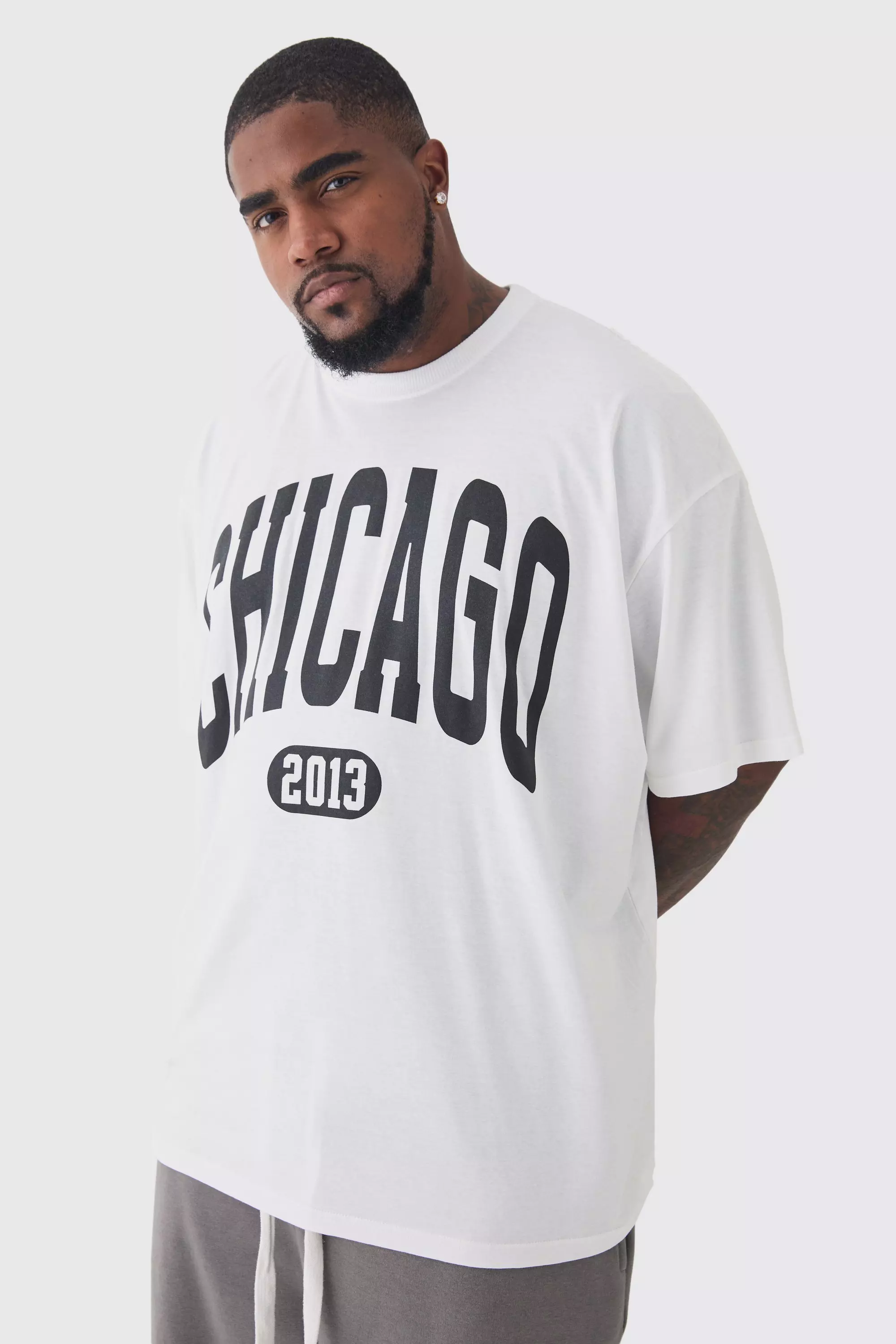 Plus Oversized Chicago Varsity Graphic T-Shirt White