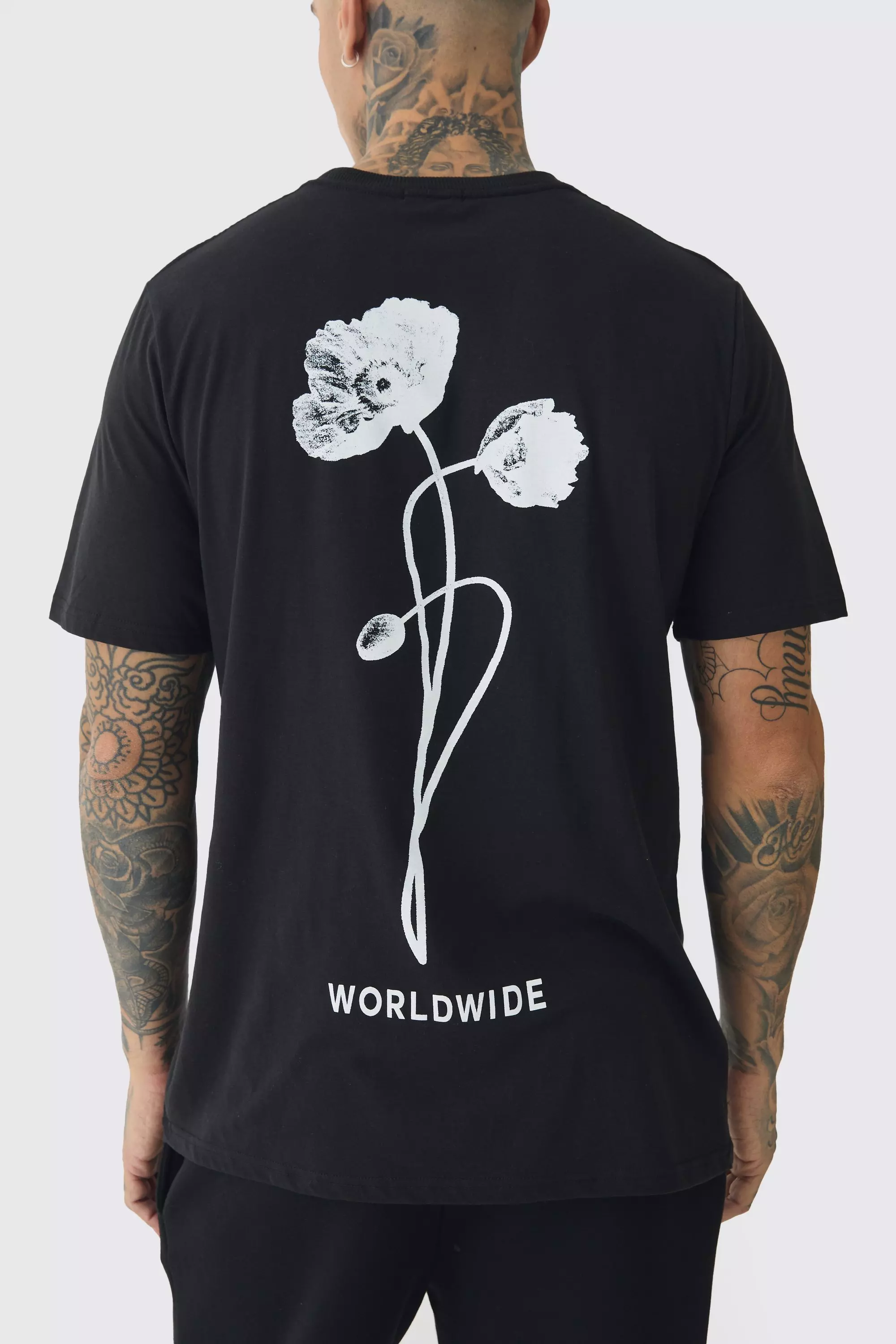 Tall Worldwide Rose Graphic T-Shirt Black