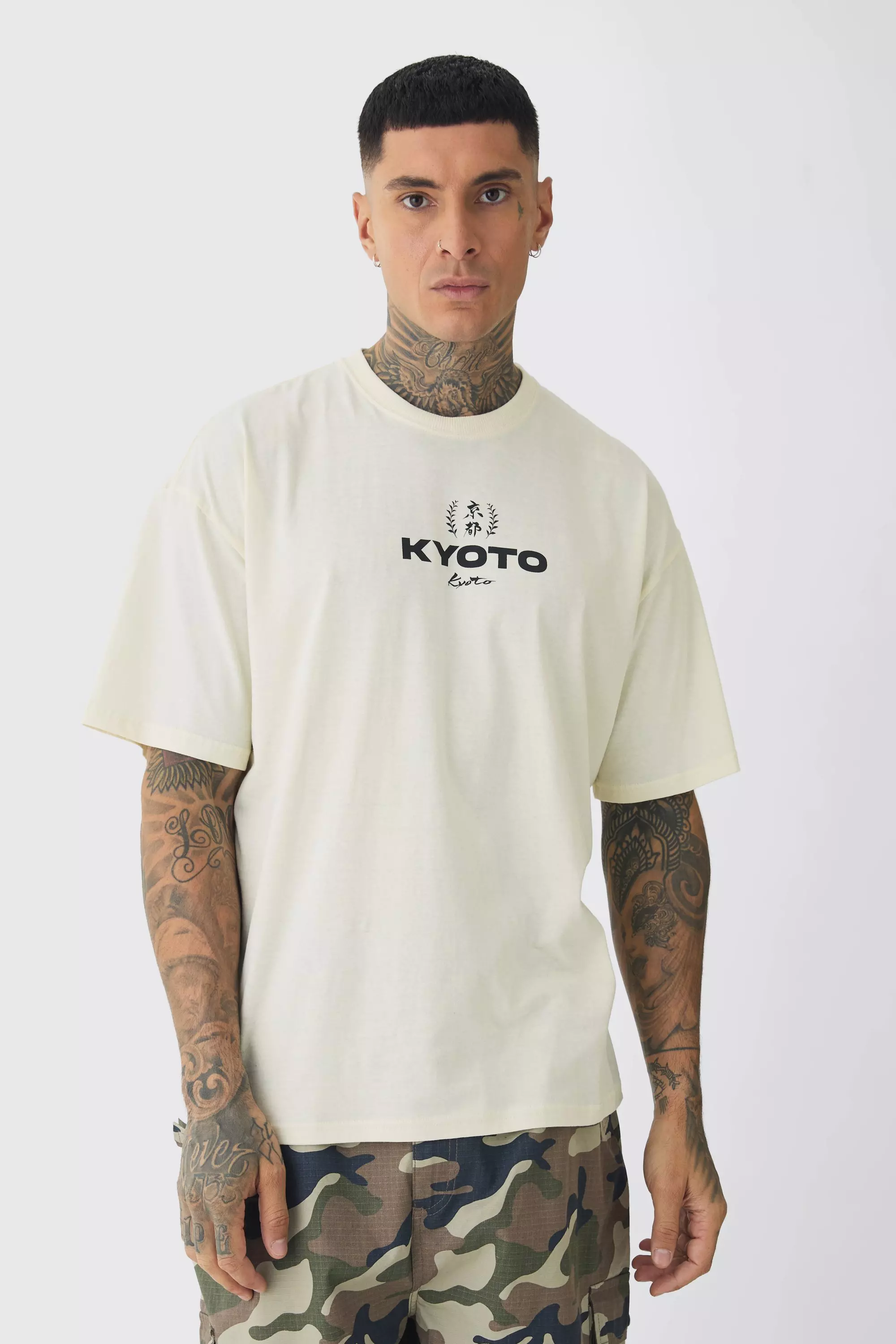 Ecru White Tall Oversized Kyoto Graphic T-Shirt