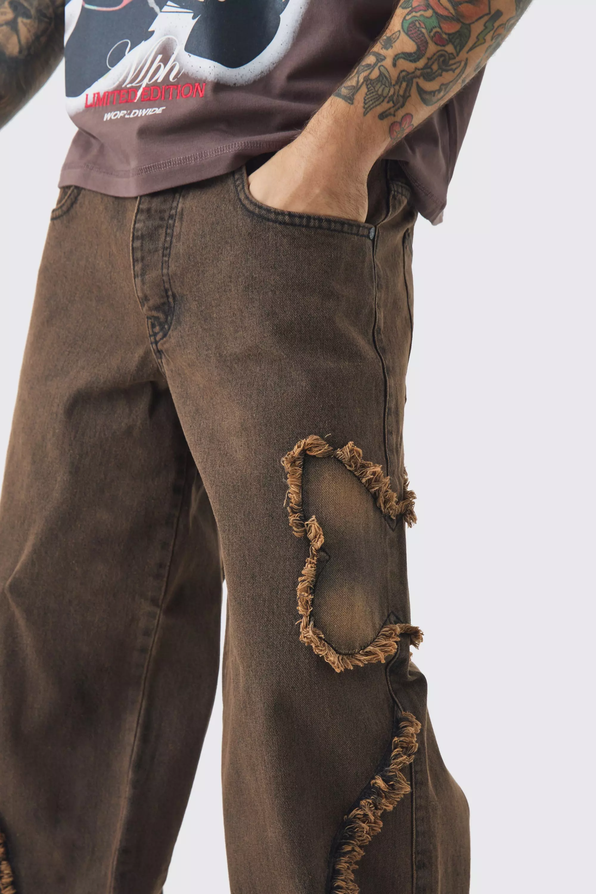 Baggy Rigid Butterfly Applique Denim Jeans | boohooMAN USA
