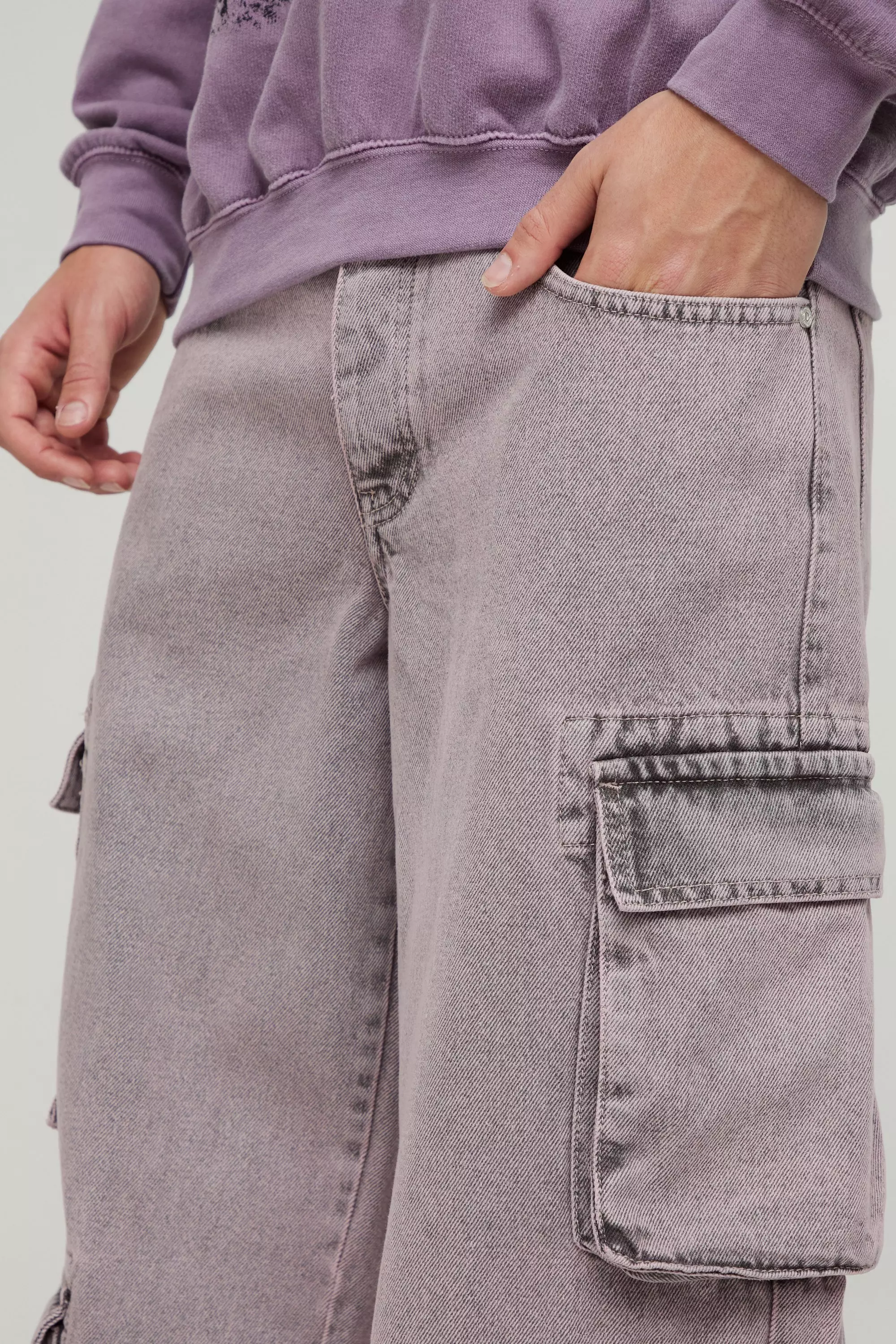 Pink Onbewerkte Roze Baggy Cargo Jeans Met Zakken alternatieve afbeelding
